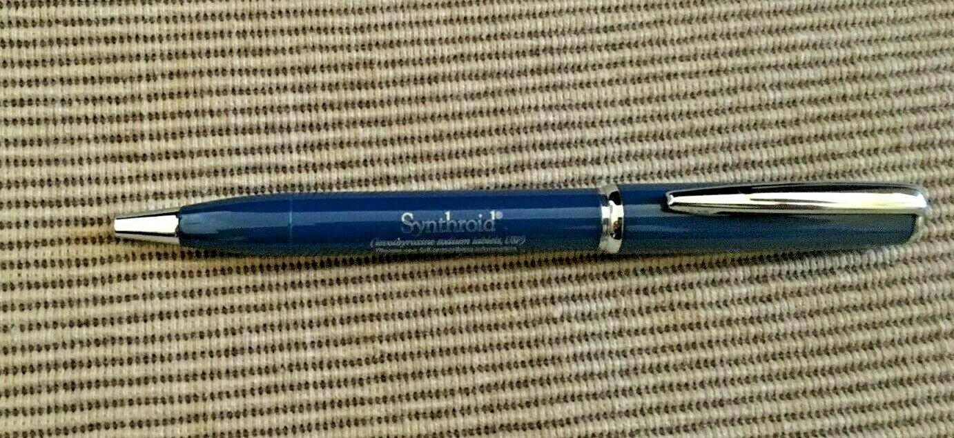 New Drug Rep Item Synthroid Blue Silver Metal Pen