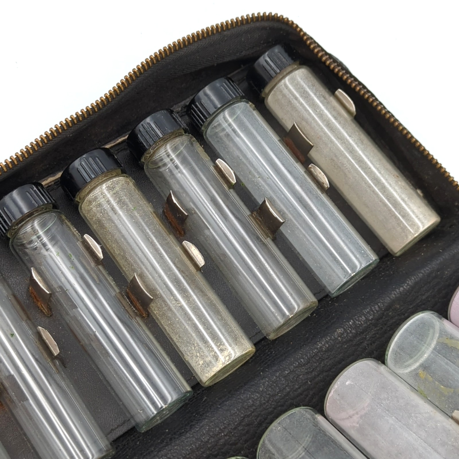 Vintage Medical Apothecary Travel Kit w/14 Glass Vials & Folding Leather Case