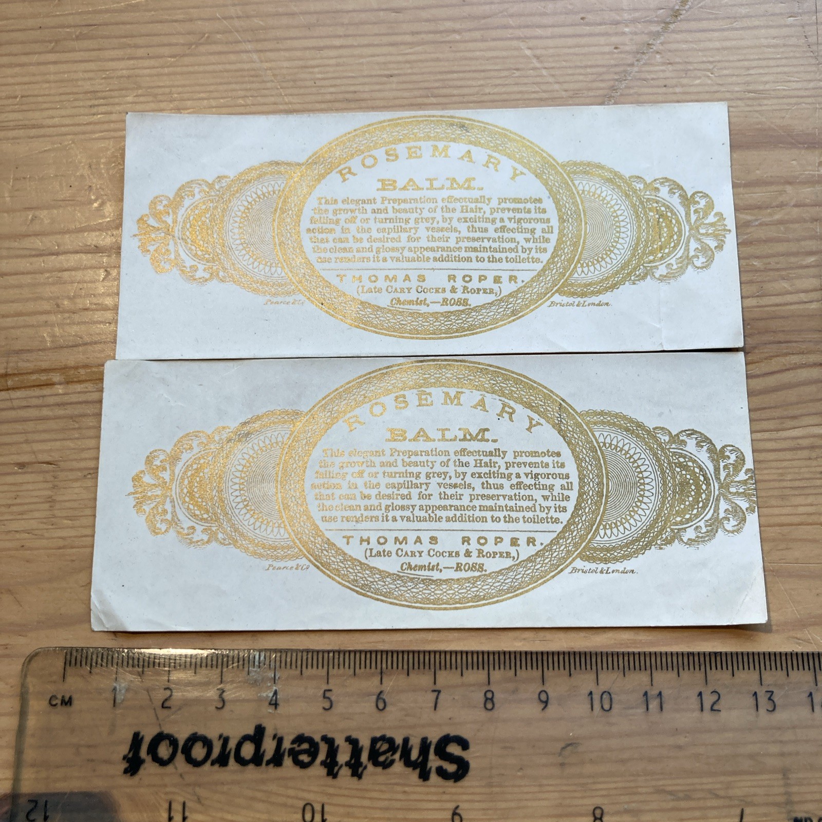 Early 20th c Chemist Paper Labels Rosemary Balm – Thomas Roper of Ross Unused x2