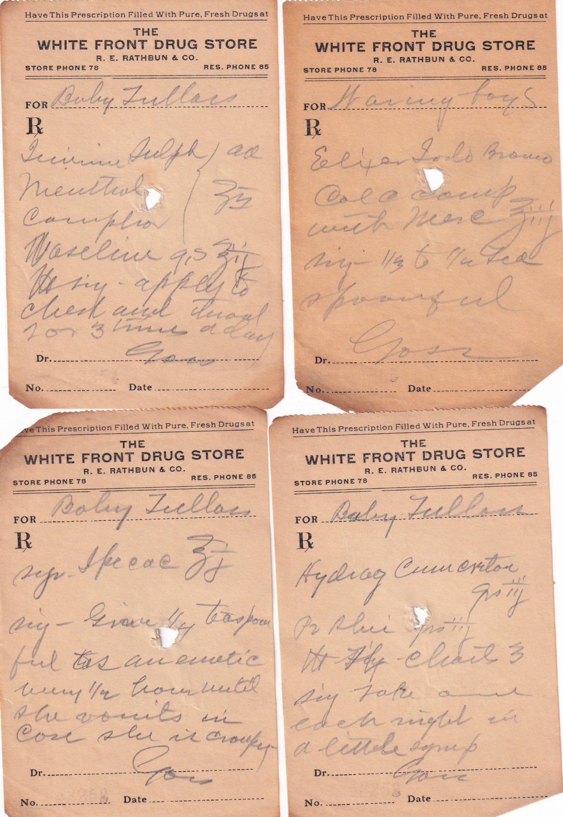 (26) Physician’s Prescriptions Early 1900’s Hand Written White Front Drug Store