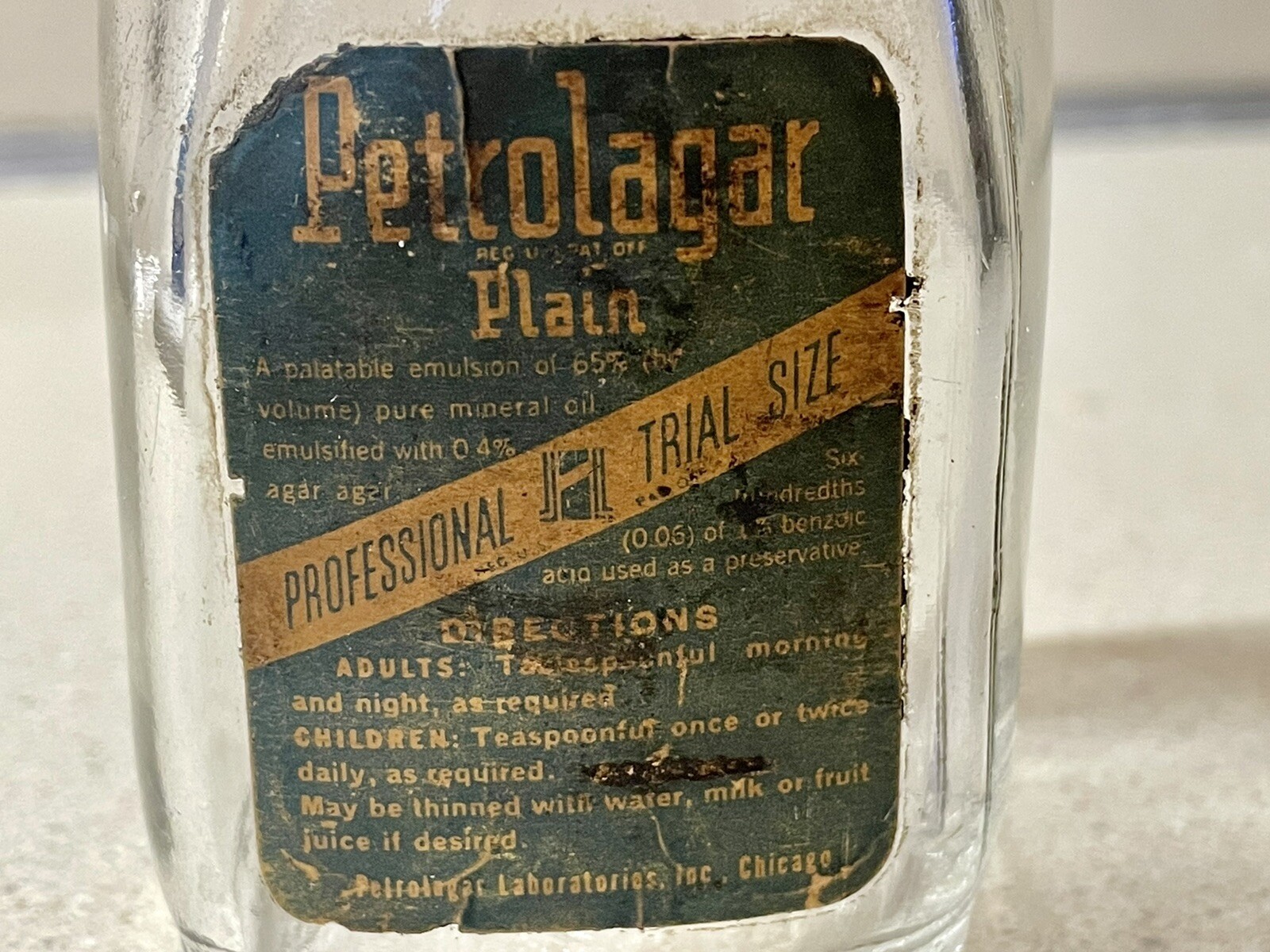 Petrolagar Laboratories Physician’s Sample Glass Jar W/ Paper Label 1940’s-50’s