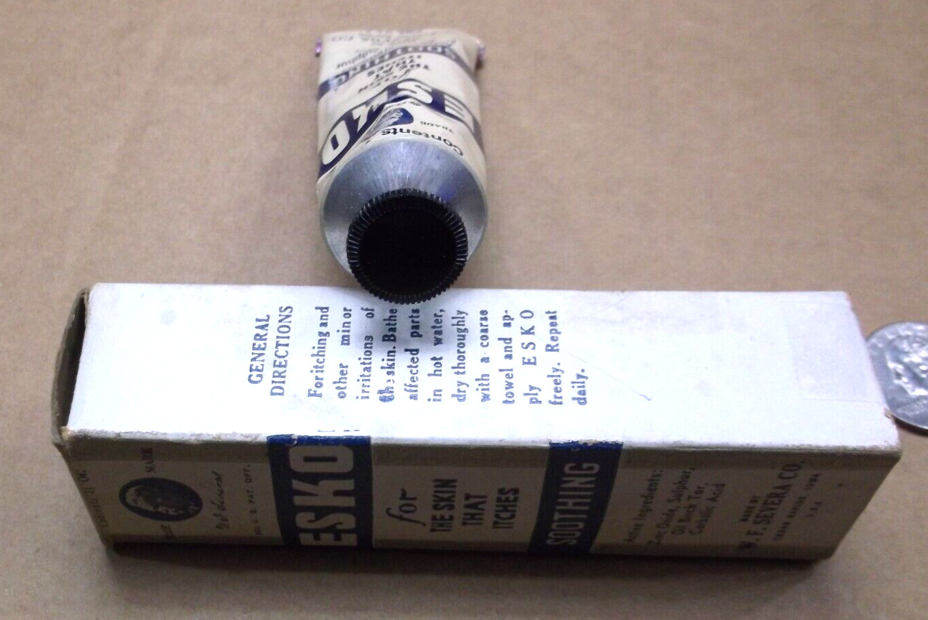 1930’s-40’s ESKO SOOTHING Skin Lotion BOX & TUBE ~ W.F Severa, CEDAR RAPIDS, IA.