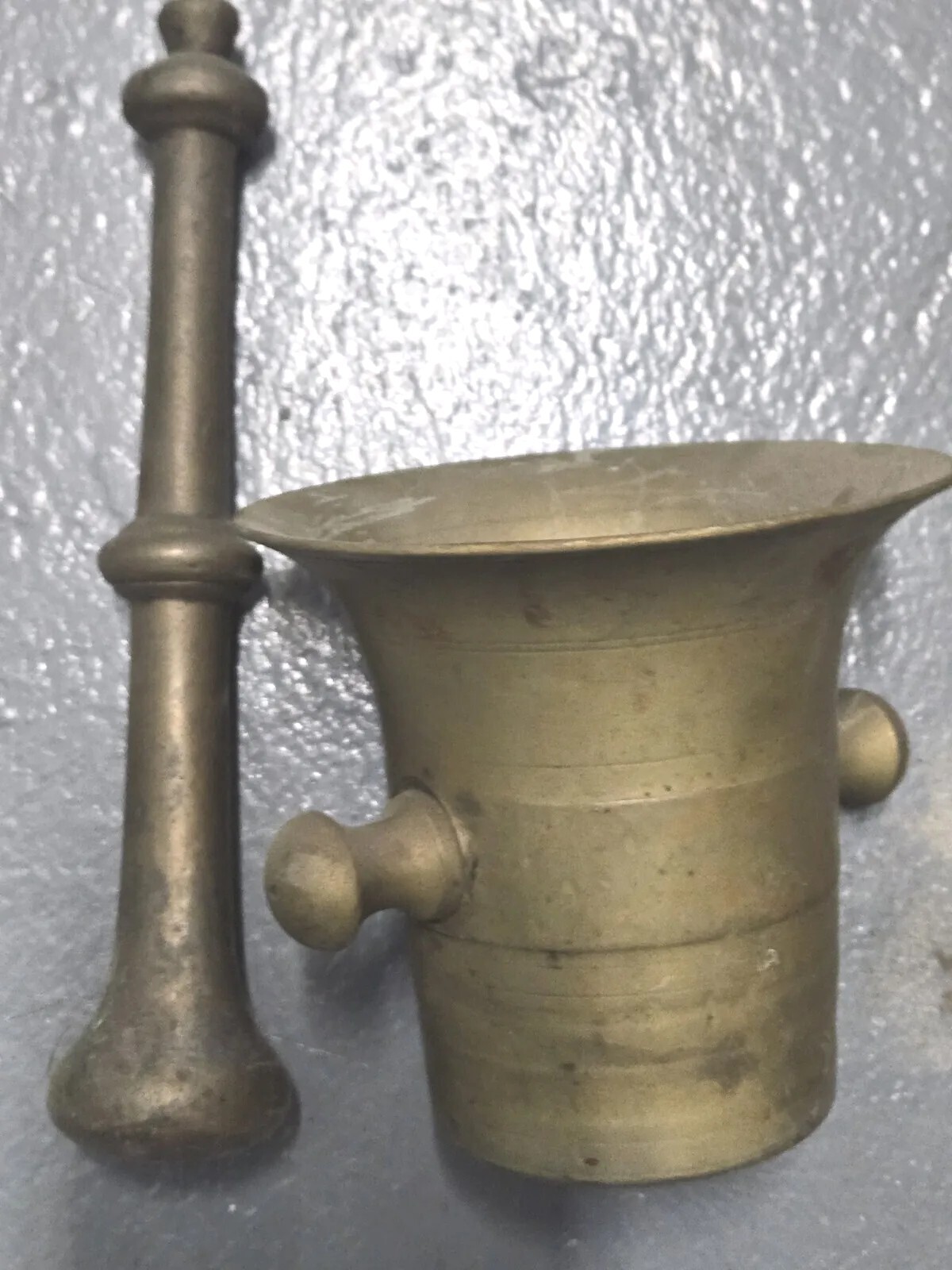 Antique Apothecary Brass Mortar & Pestle Pharmacy Druggist Tool Drug Herbs 19 C.
