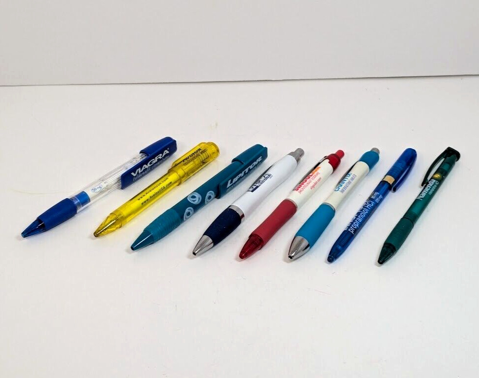 Pharmaceutical Drug Rep Pen Lot of 8 Advertising Viagra Lipitor Chantix More