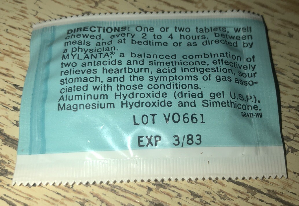 Mylanta Antacid Anti flatulent 2-Chewable Tablets Movie Prop 1970s-80s *Sealed*