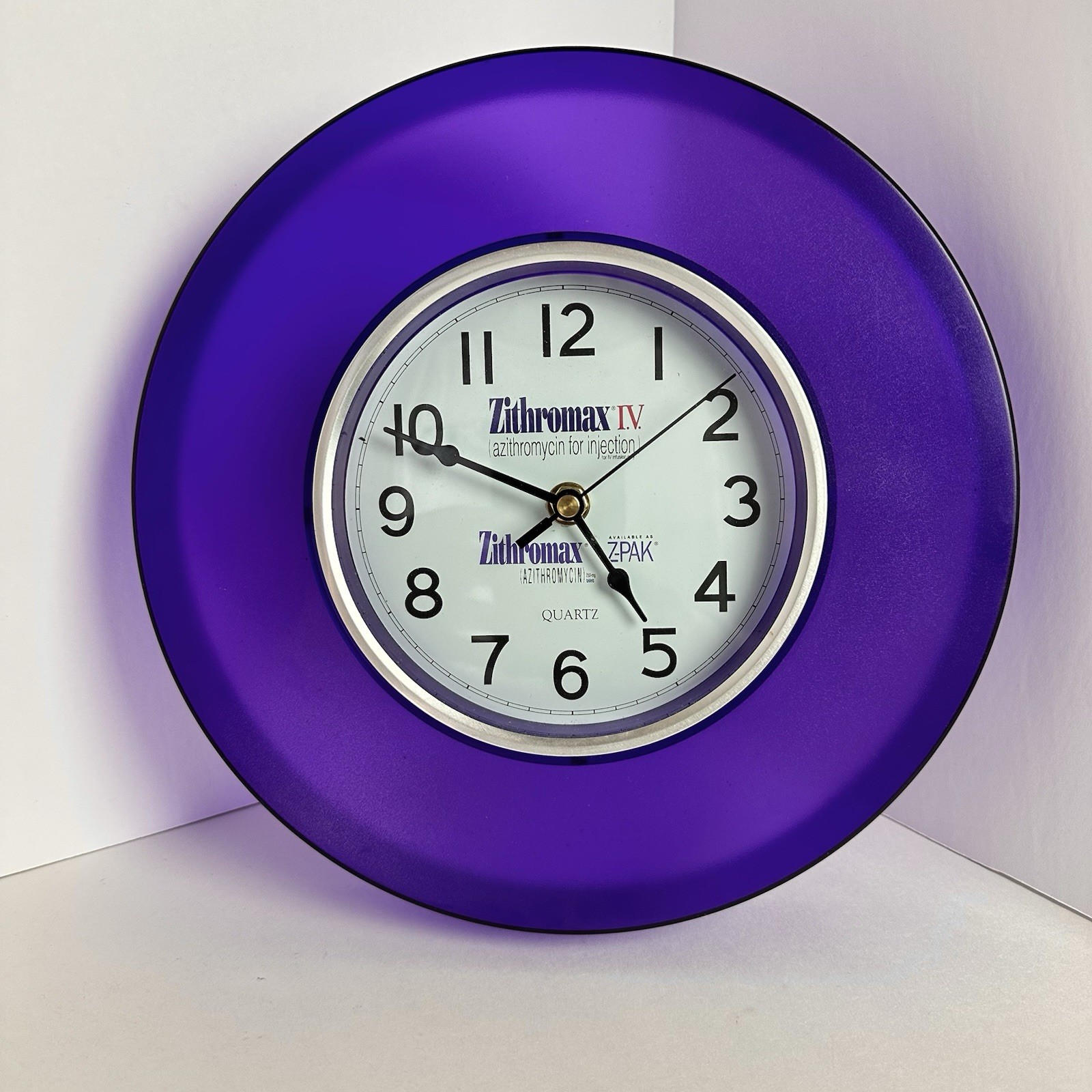Vintage Z-Pak Pharmaceutical Drug Rep Advertising Clock 10.5” Purple