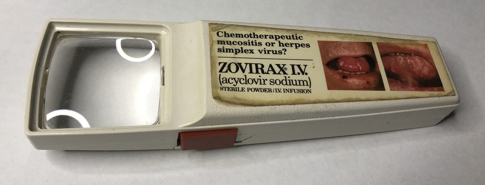 GROSS HERPES MEDICATION ADVERTISING MEDICAL LIGHTED MAGNIFYING GLASS DOCTOR