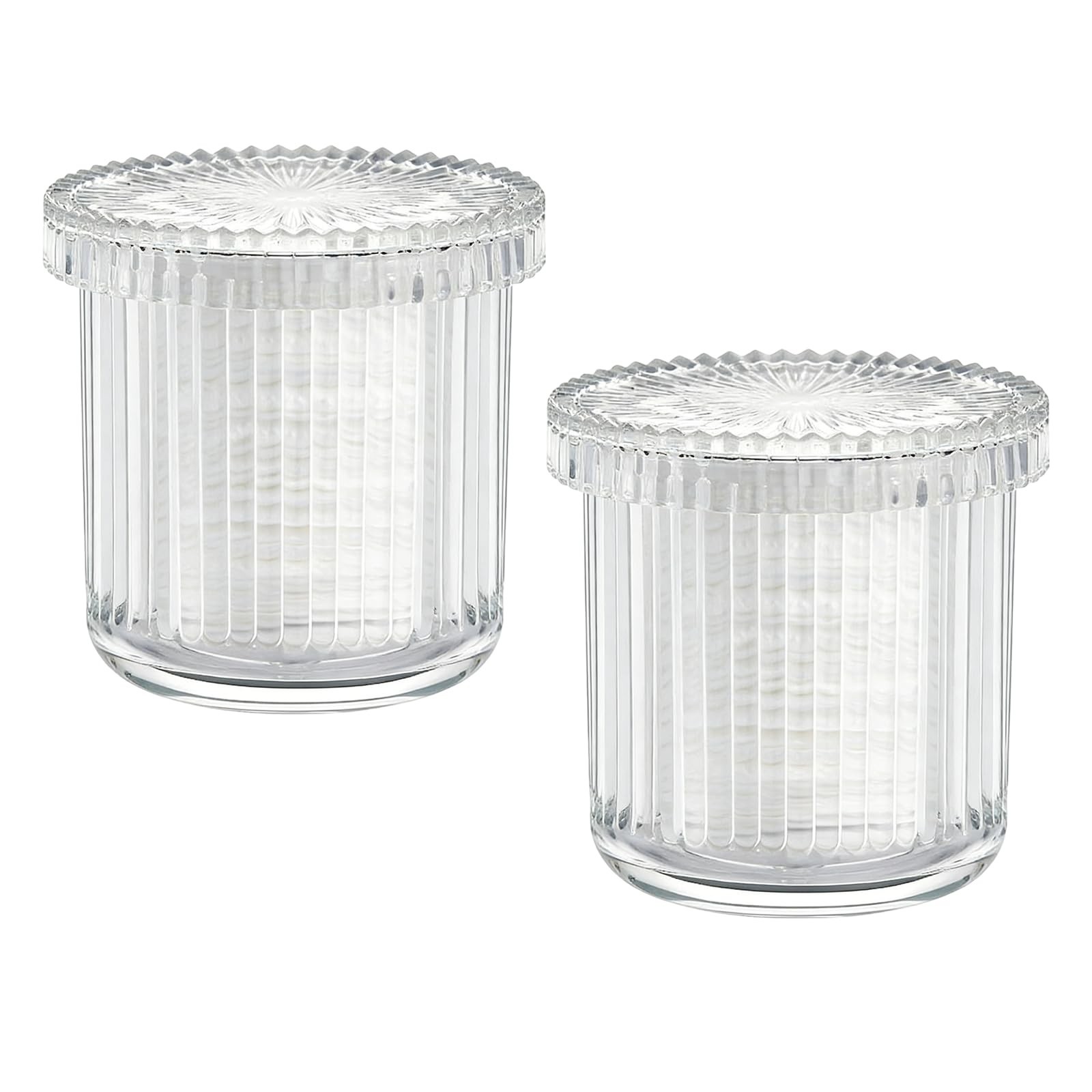 2 Pack Ribbed Glass Qtip Holder with Lid, Apothecary Storage Jars, Bathroom V…