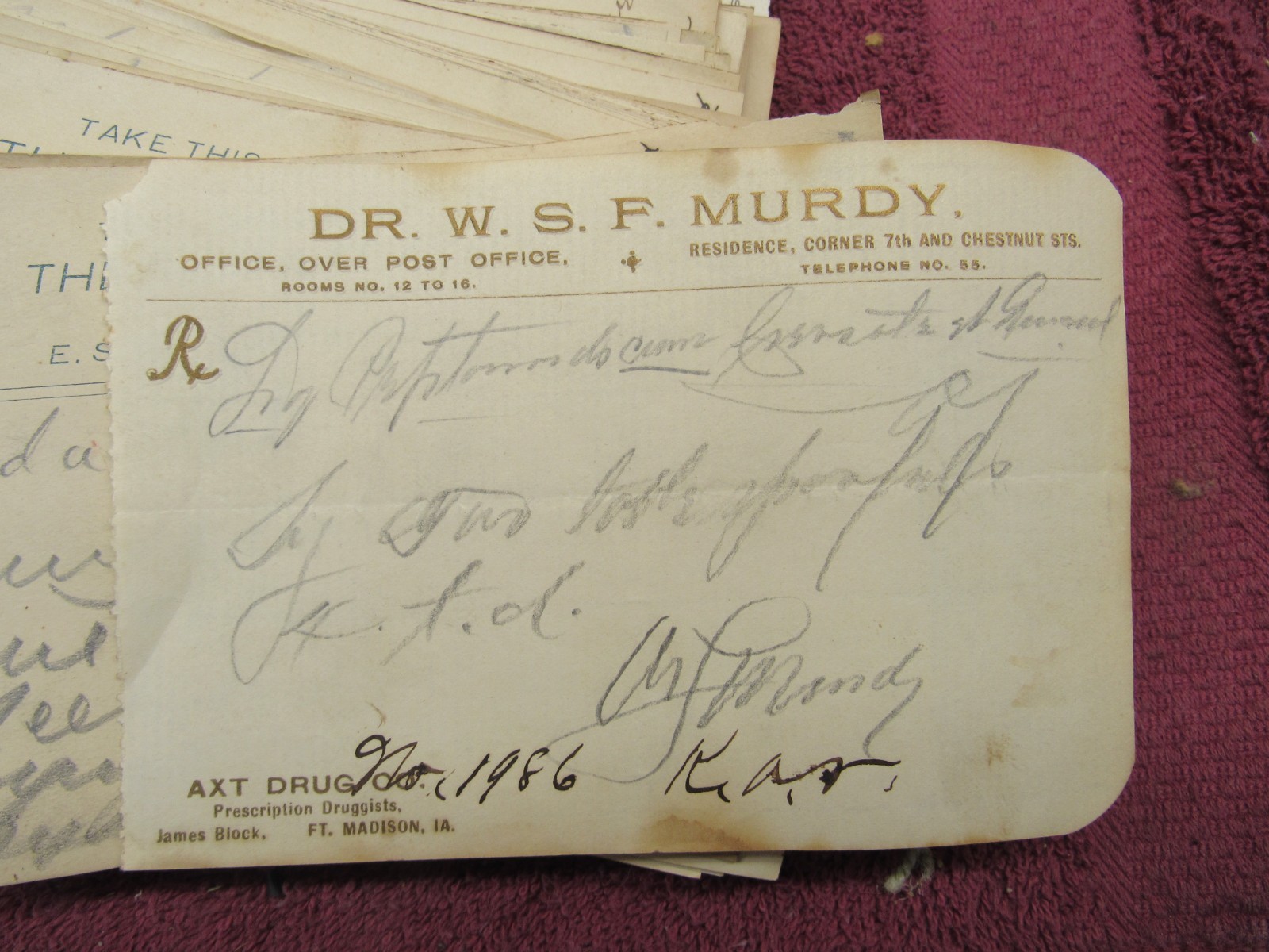 Lot Vintage Santa Fe Pharmacy RX Prescription Slips 1890’s-1910’s Ft. Madison IA