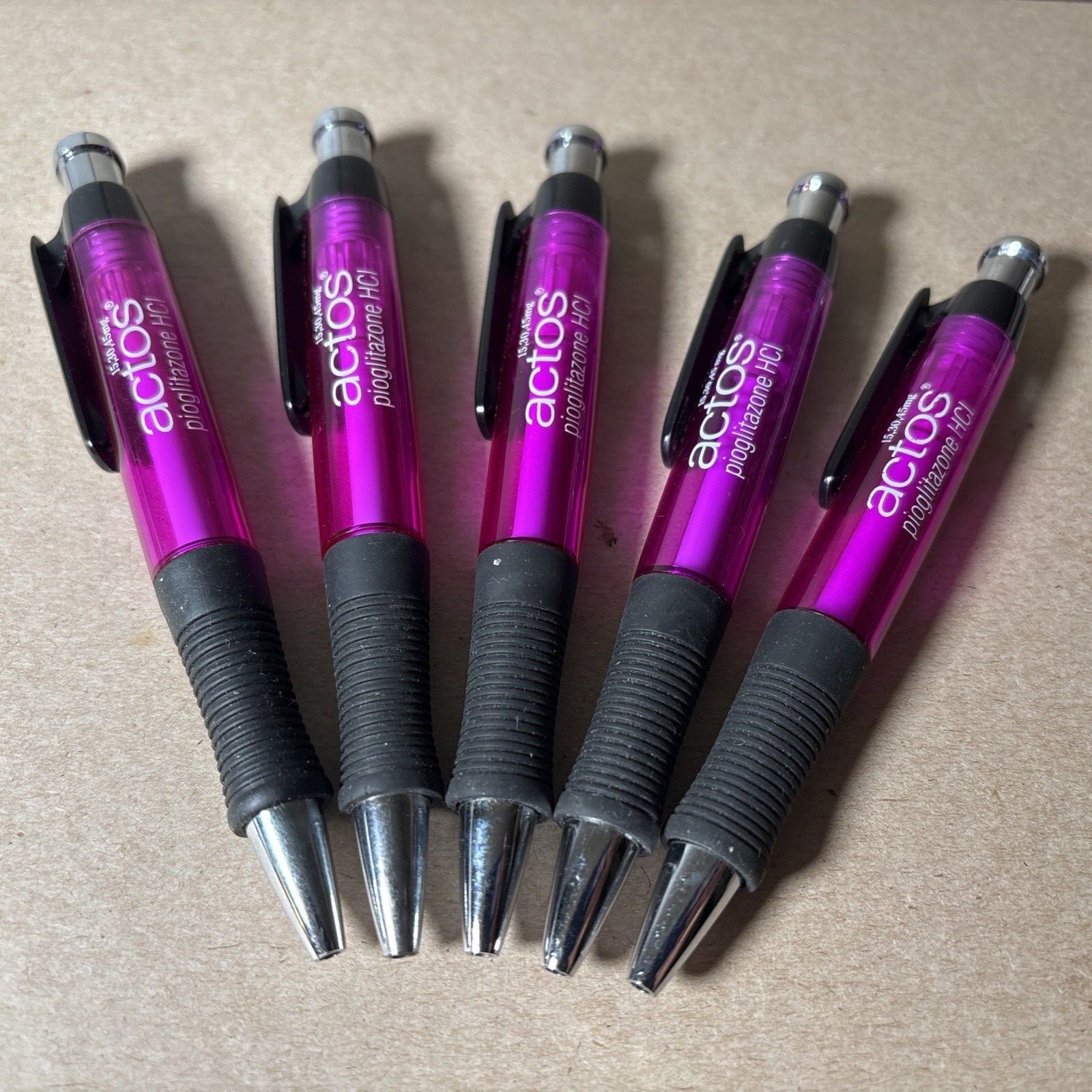 Lot of 5 ACTOS ACTOPLUS MET FAMILY Drug Rep Pharma Pen Purple Black Rubber Grip
