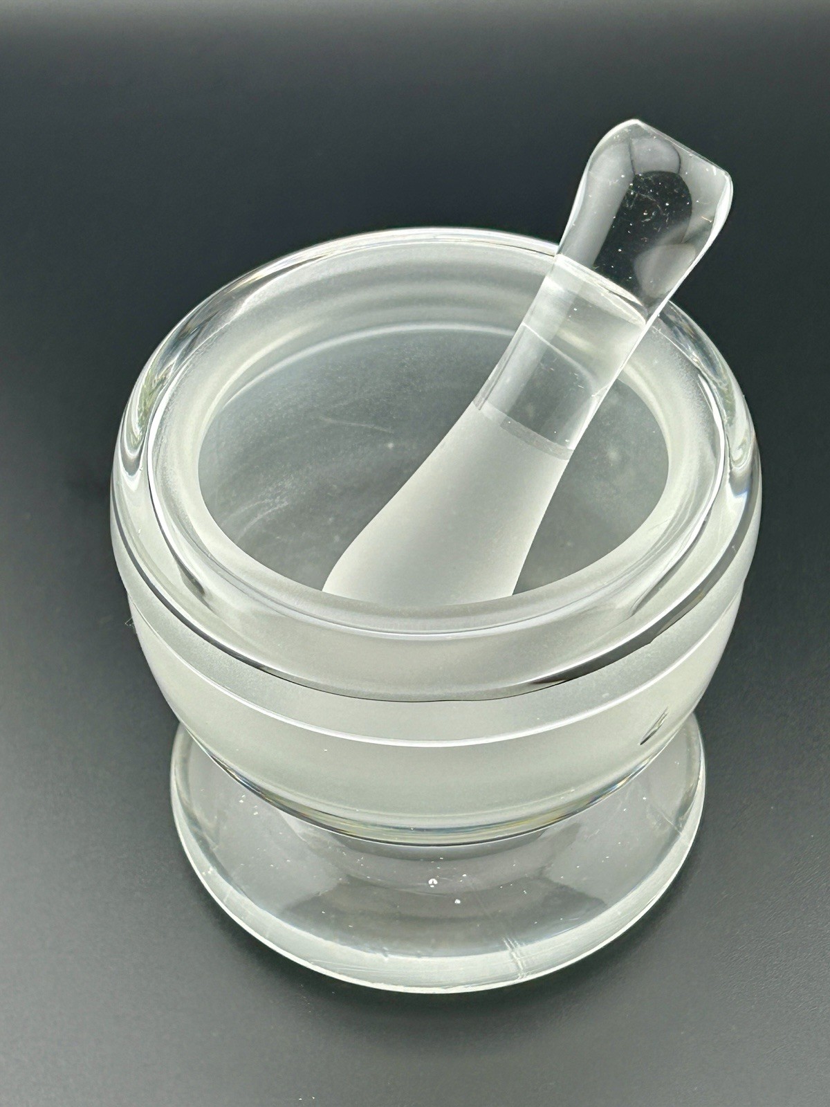 1940s Heavy Hand Blown Clear Glass Apothecary Mortar Pestle Pontil Pharmacy VTG