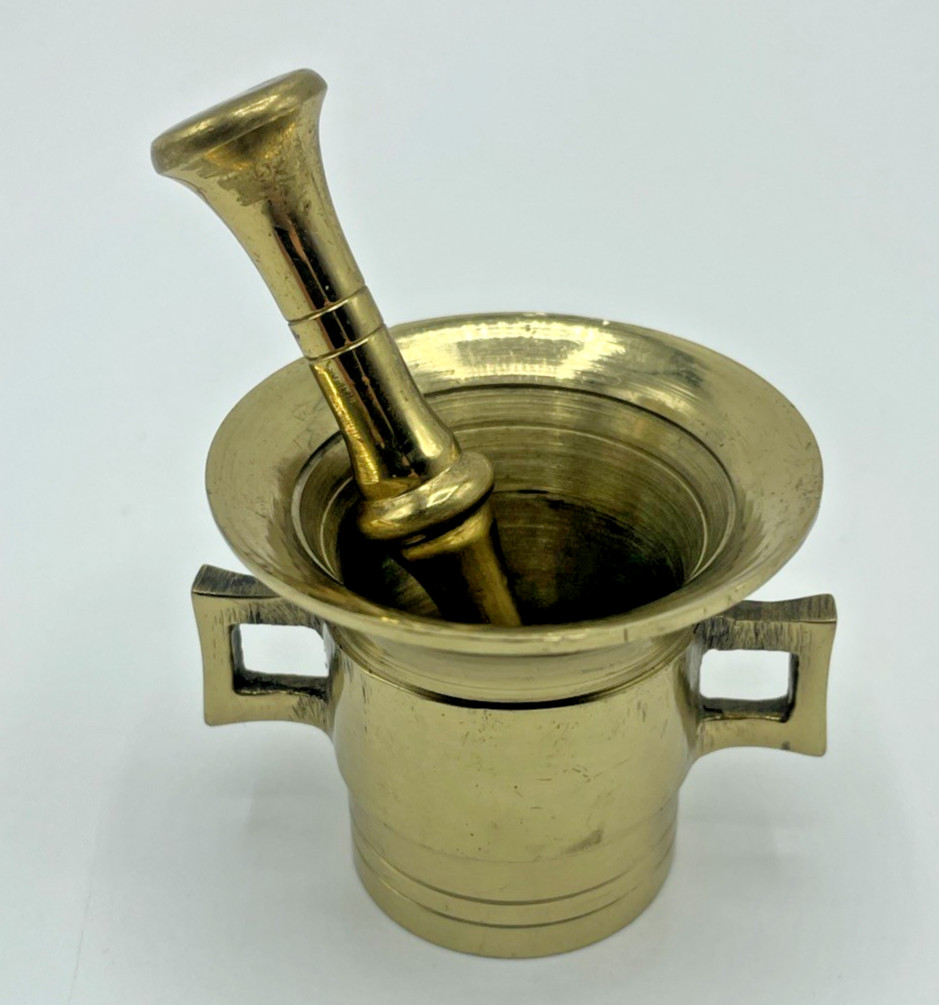 Brass Mortar And Pestle Small 1.75” H Pestle 3” Vintage Pharmacy Apothecary