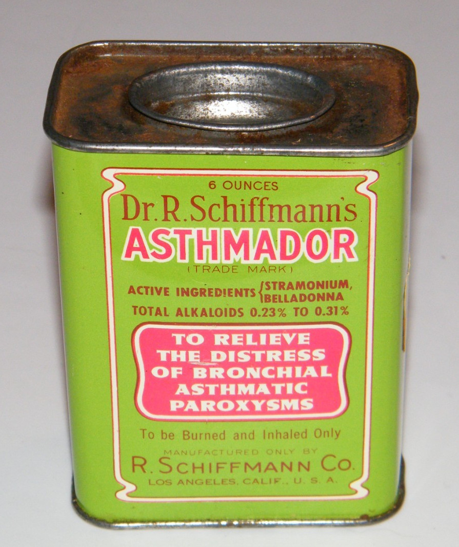 Rare Vintage Schiffmann’s ASTHMADOR 6 Oz Tin Can + Contents ASTHMA Medicine NICE