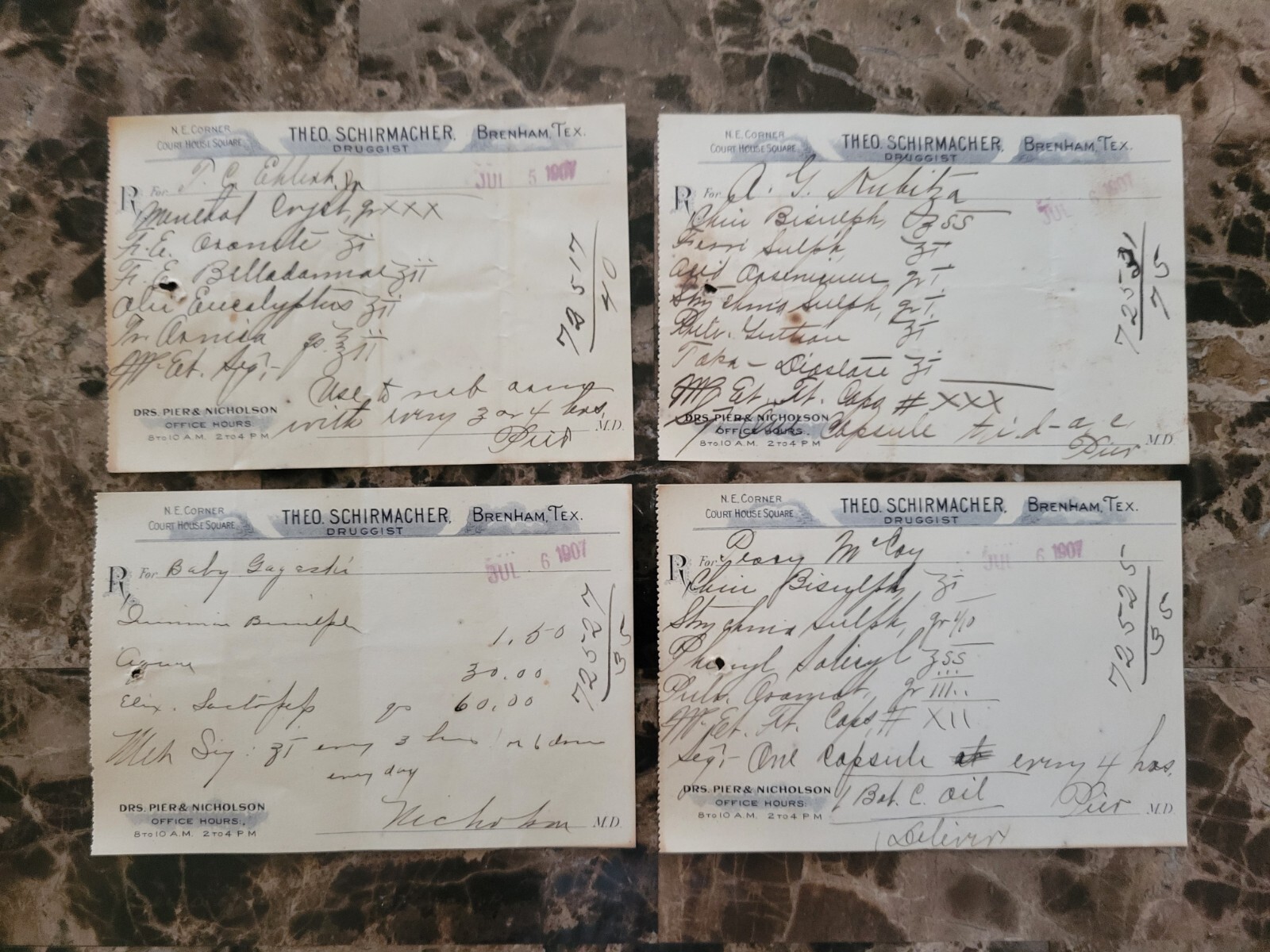 File box & 98 antique prescriptions (1907) – Opium, Ergot, Codeine & Anodyne