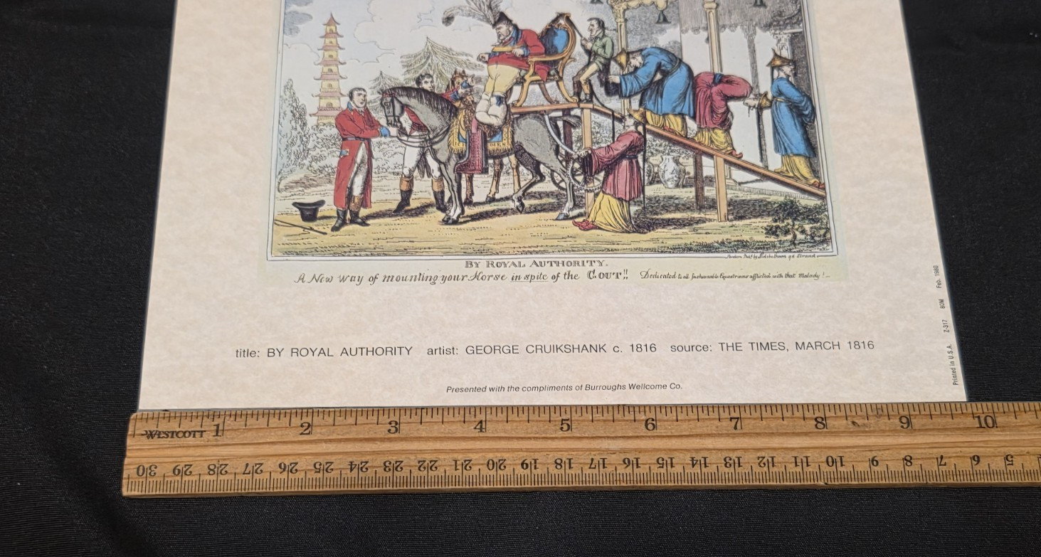 Vtg. Burroughs Welcome Co Pharmacy Print Royal Authority by George Cruikshank