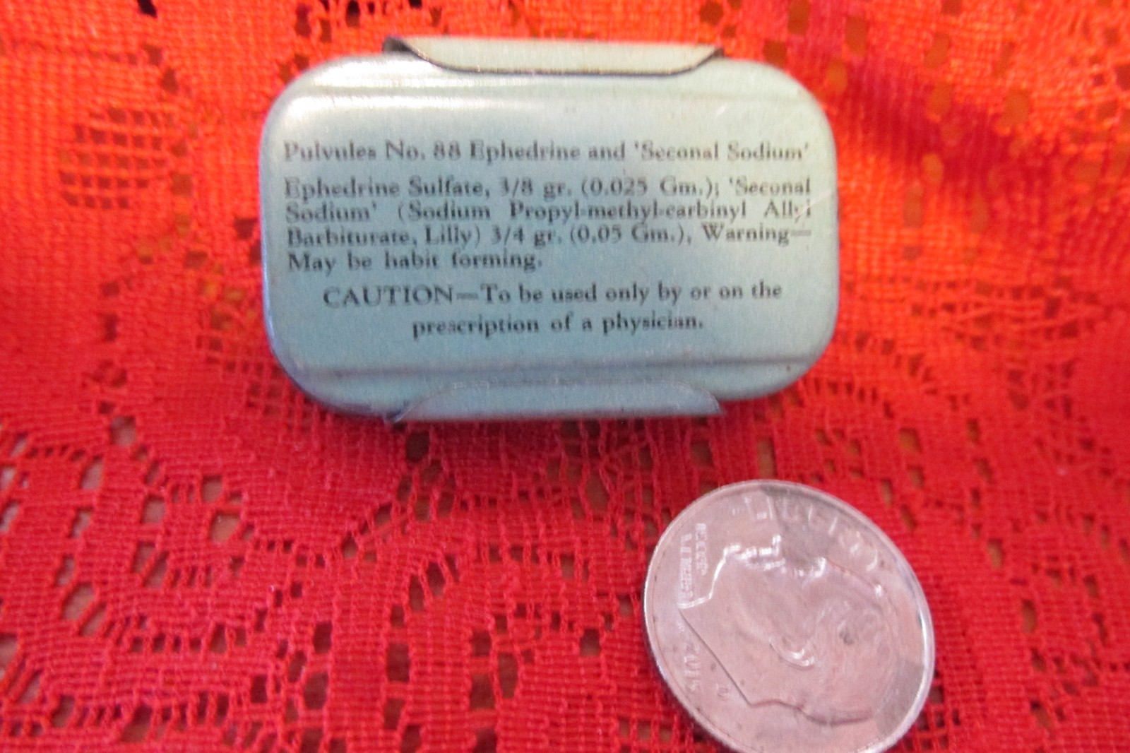Ephedrine & Seconal Sodium Professional sample Vintage tin Lilly & Co. USA