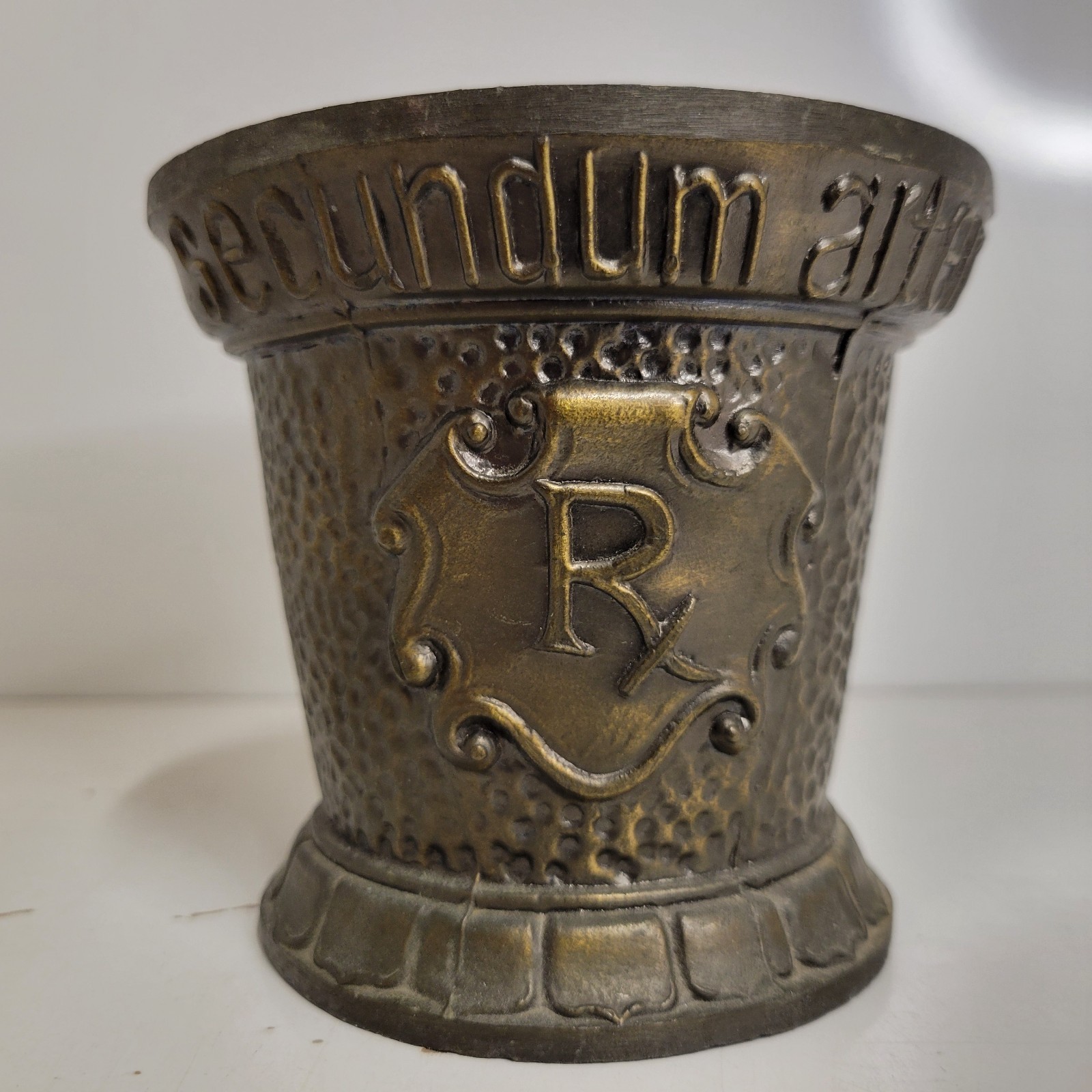 Vtg Coricidin Heavy Brass 4″ Tall Mortar & 6″ Pestle Apothecary Pharmacy Rx