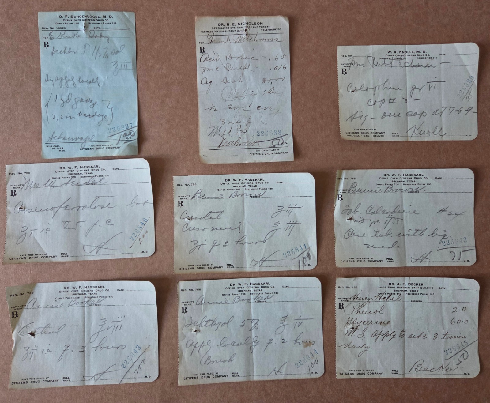 File box & 100 antique prescriptions (1926) – HEROIN, PAREGORIC, BROMIDE