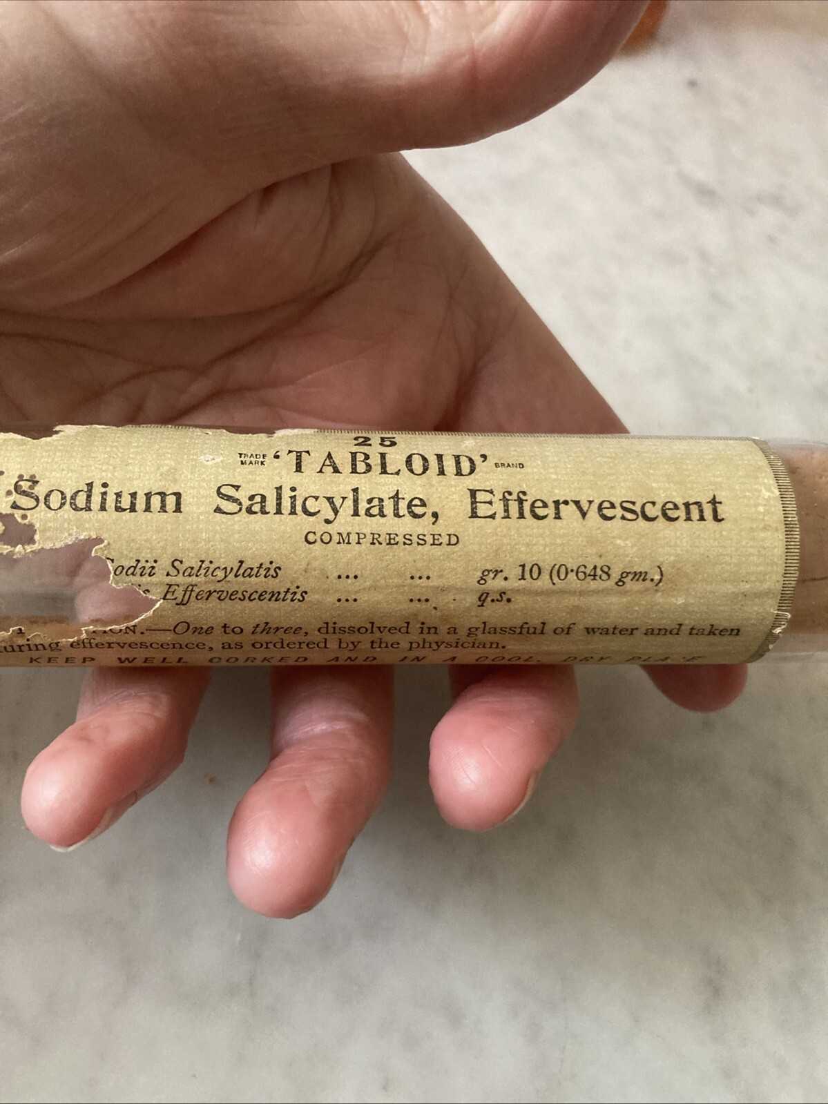 Vintage Pharmacy Sodium Tablets Glass Vial With Cork Paper Label