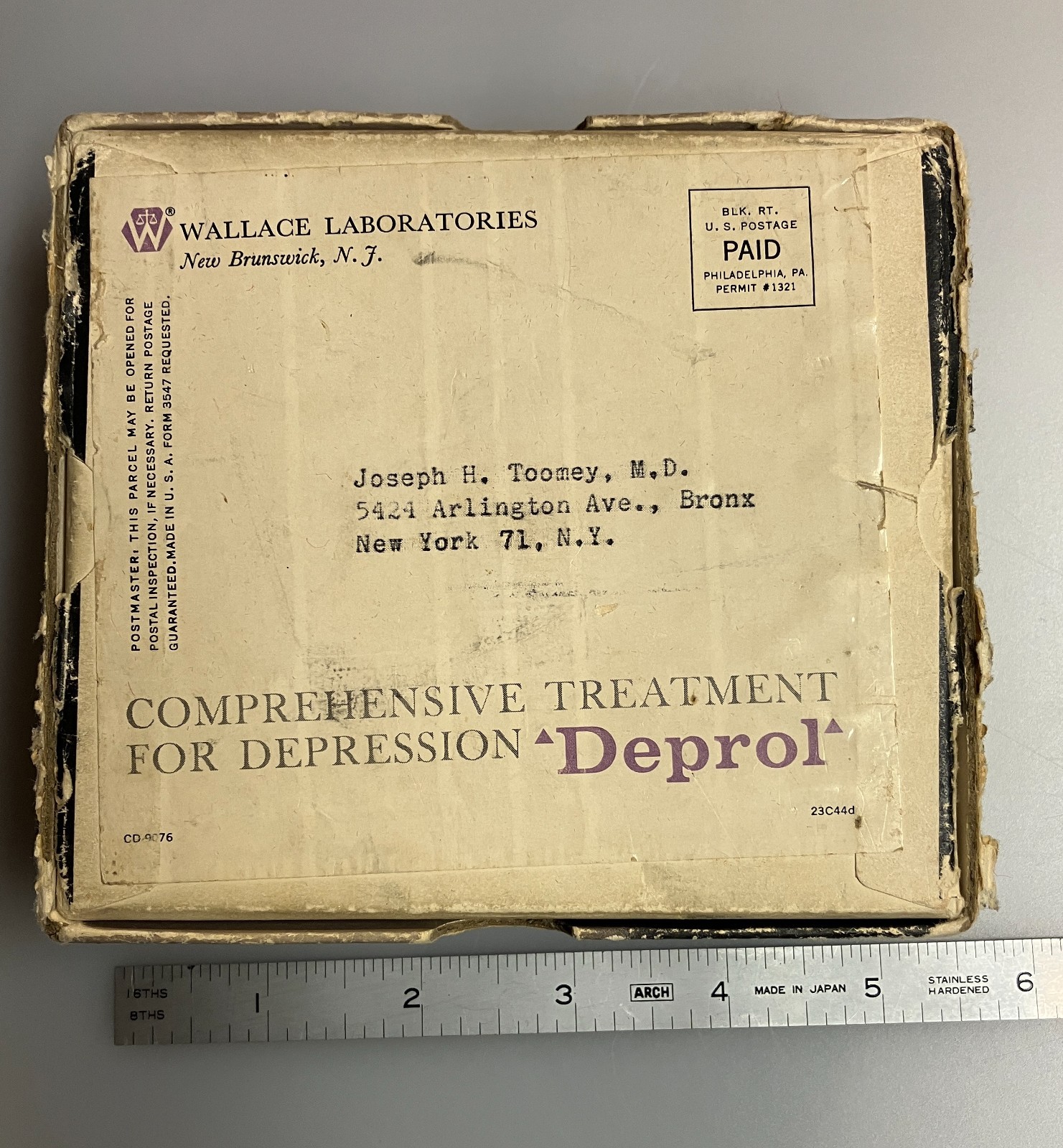 DEPROL – Treatment for Depression – 1960s – Wallace New Brunswick NJ – Empty box