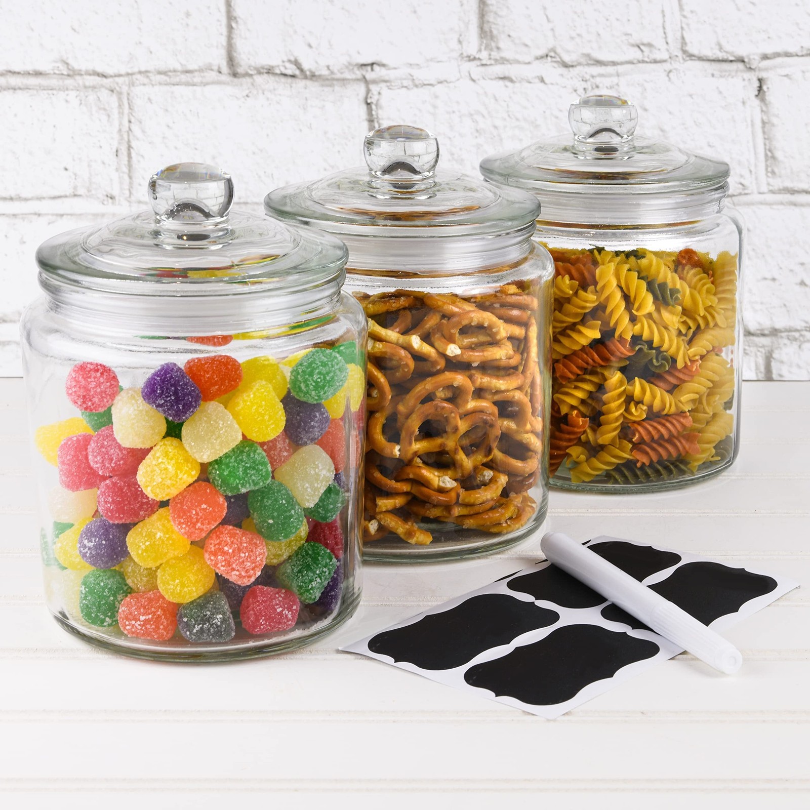 Glass Apothecary Jars – Set Of 3 – 32oz Canisters With Lids – Sugar Container…