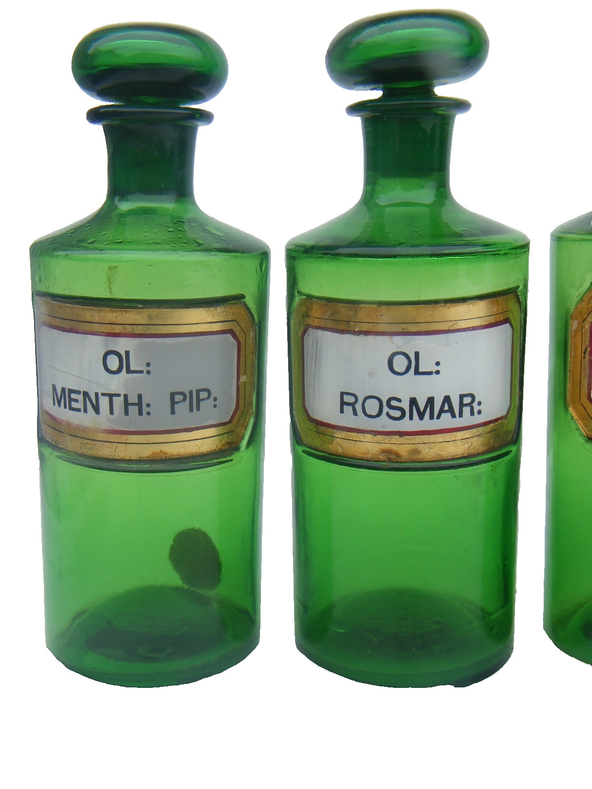 Antique Apothecary Bottles Green Pharmacy 5PC