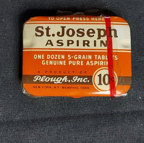 New Old Stock Medicine Tin St Joseph’s Aspirin Plough New York Memphis Wrapper