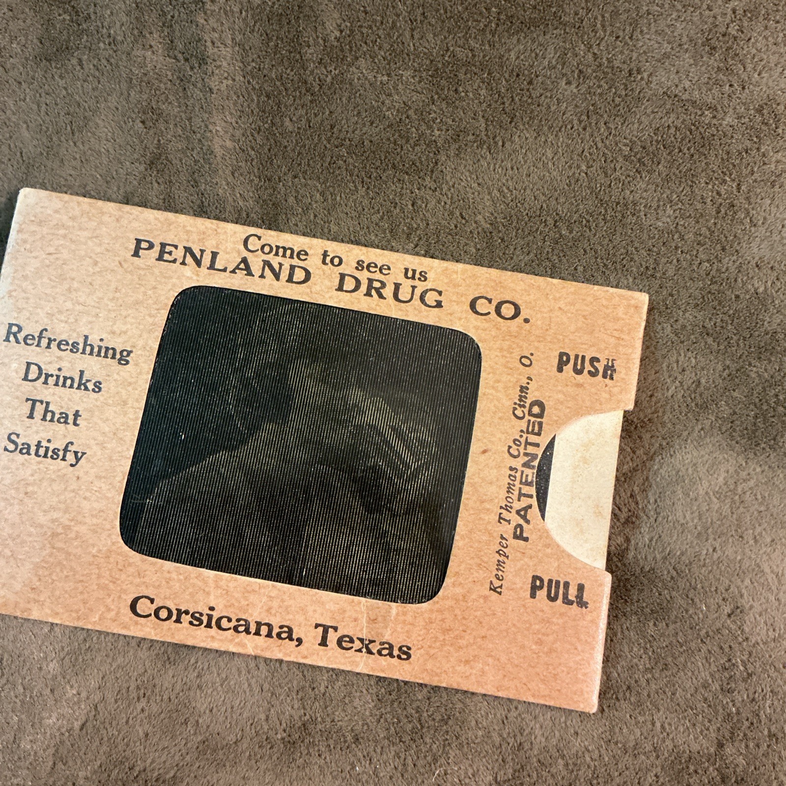 Rare 1920s black & white 3-D image movable PENLAND Drug company Corsicana TX