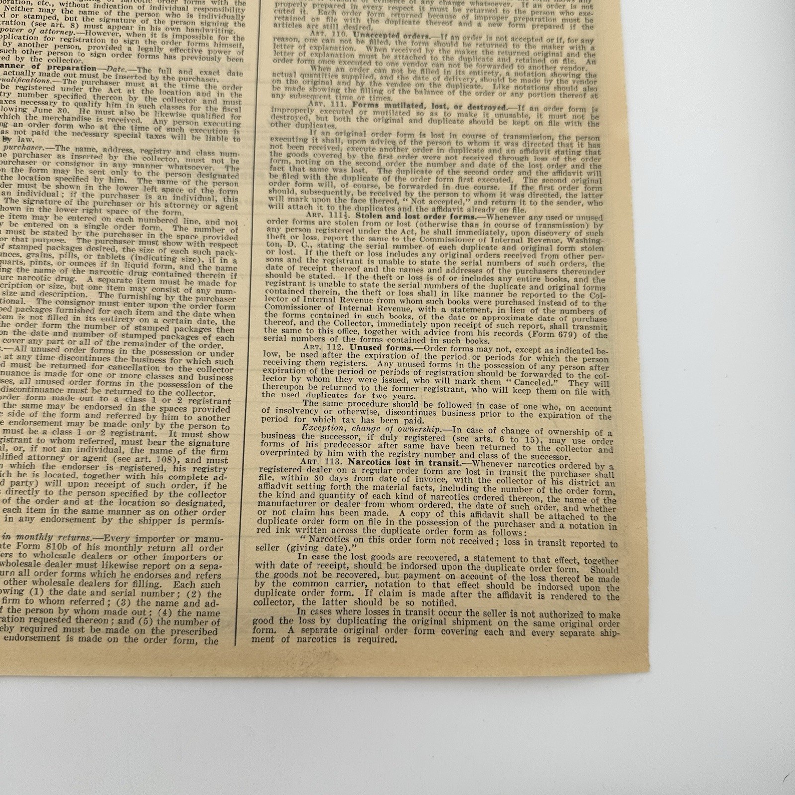 Vintage 1926 Treasury Department Opium Coca Leaves Order Form Philadelphia PA