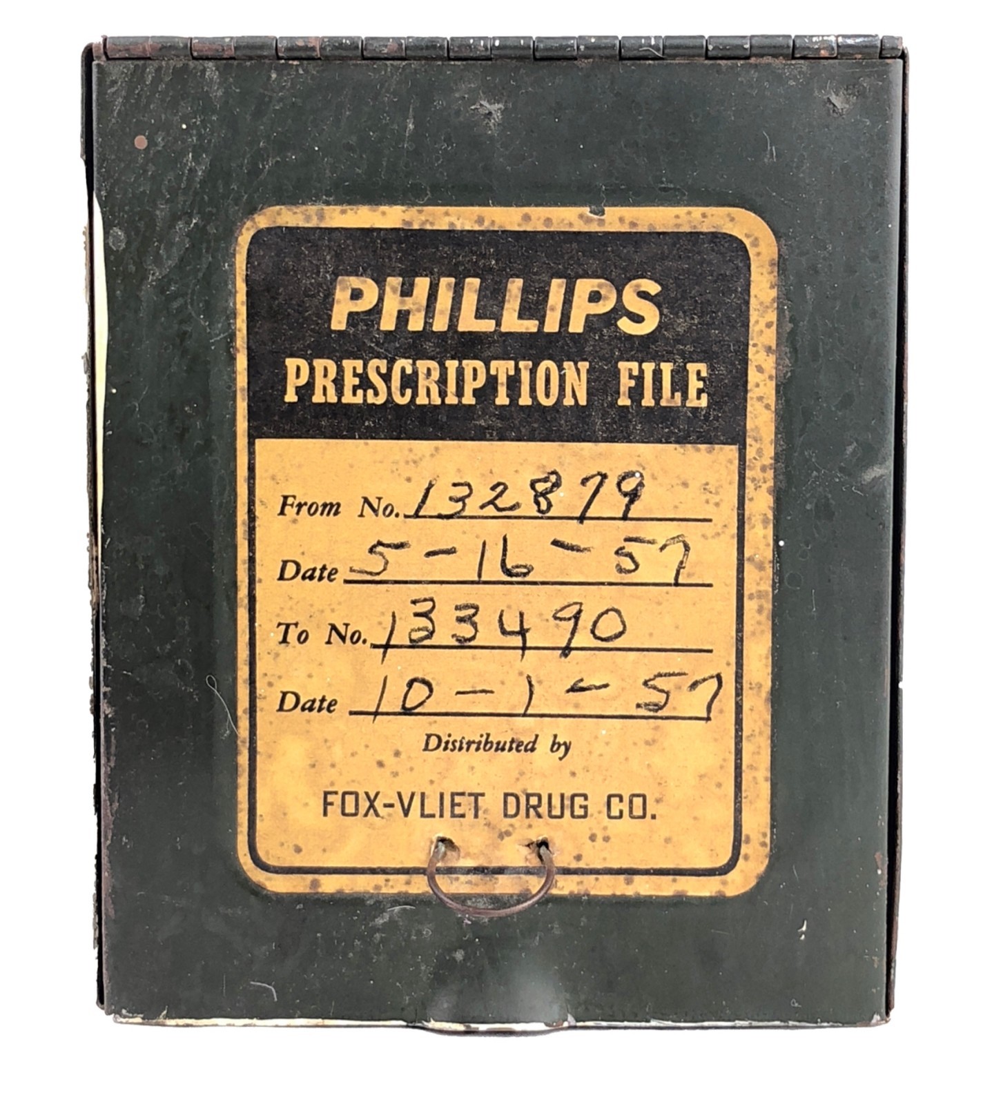 Vintage 1950s Phillips Prescription File Box Fox Vliet Drug Co. Drugstore