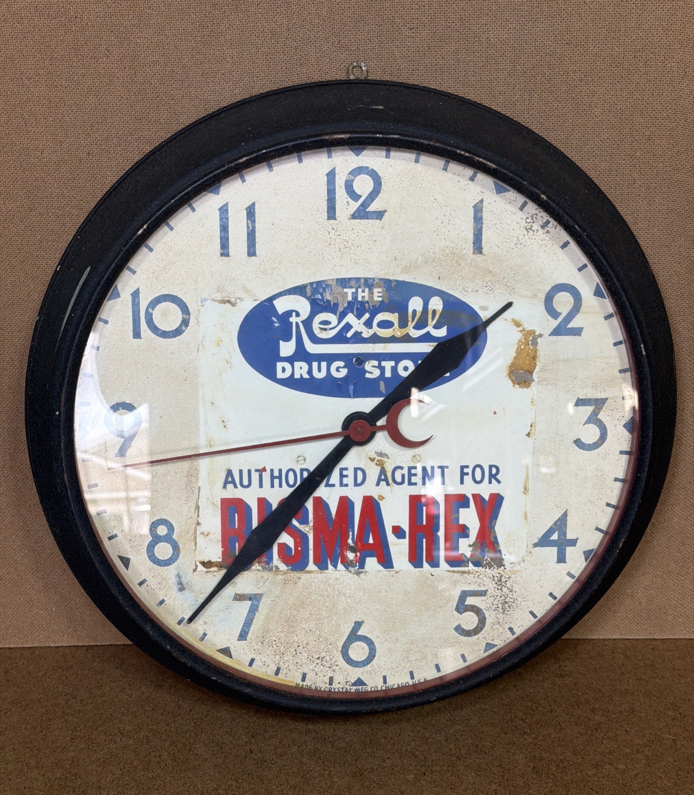 VTG Rexall Drug Store Authorized Agent For BISMA-REX 14” Crystal Clock READ!