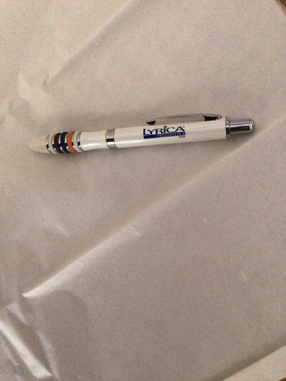 Lyrica Drug Rep. Heavy Metal Rare White Multi Color Pen