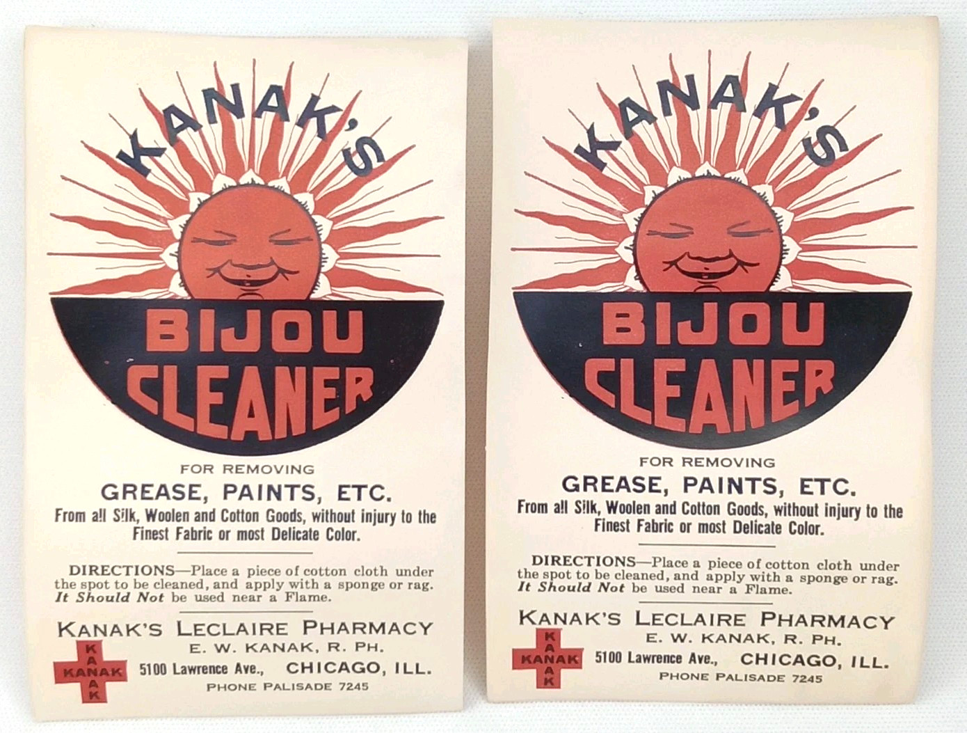 Vintage Advertising Flyer Bijou Cleaner Kanak’s Pharmacy Chicago 1950s