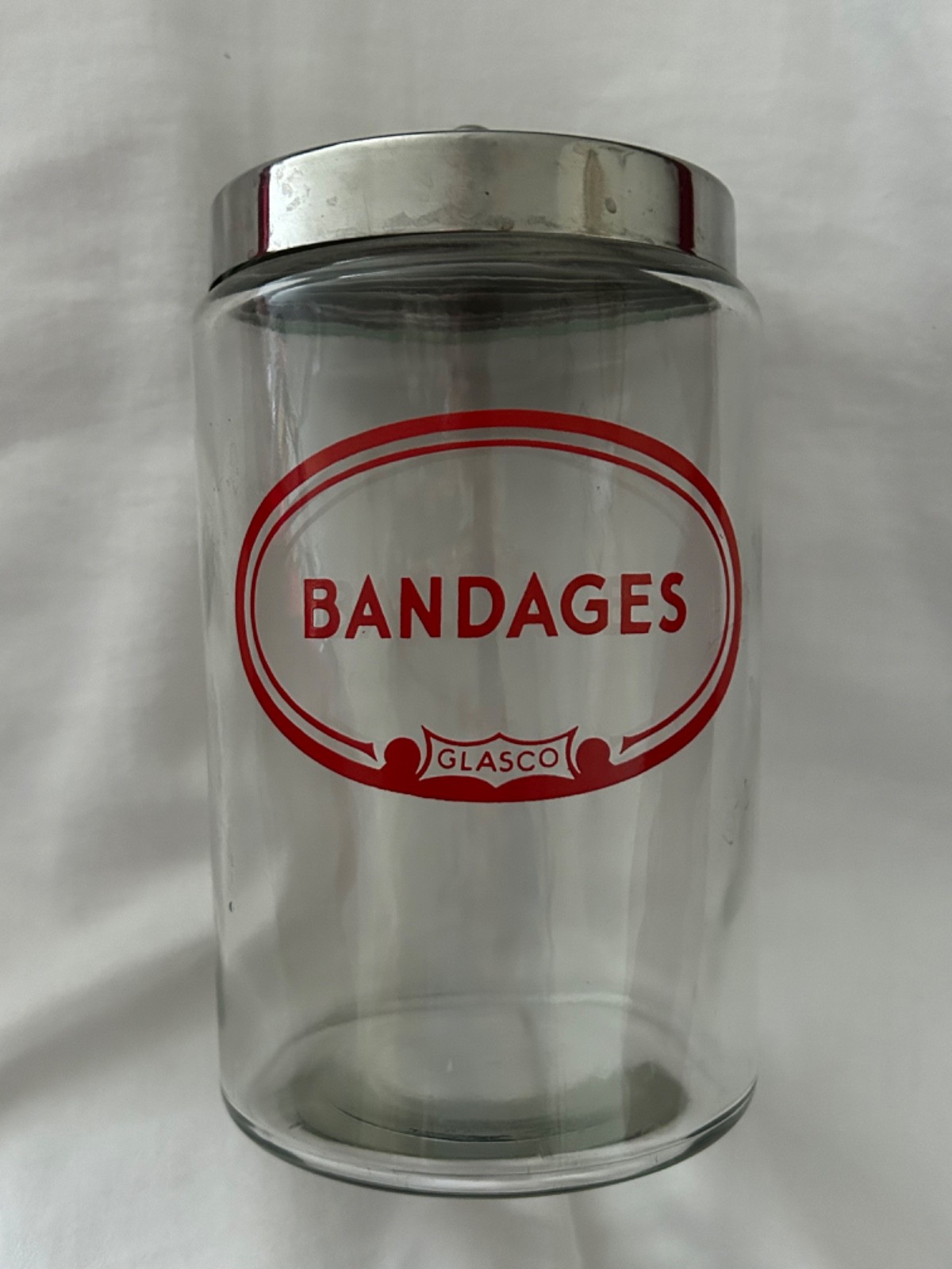 Vintage – Doctor’s Office BANDAGES Glass Storage Jar – Glasco Medical USA