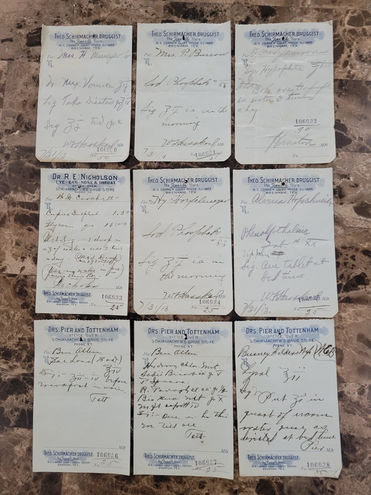 File Box & 97 antique prescriptions (1913) – Opium, Morphine, Dionin, Codeine