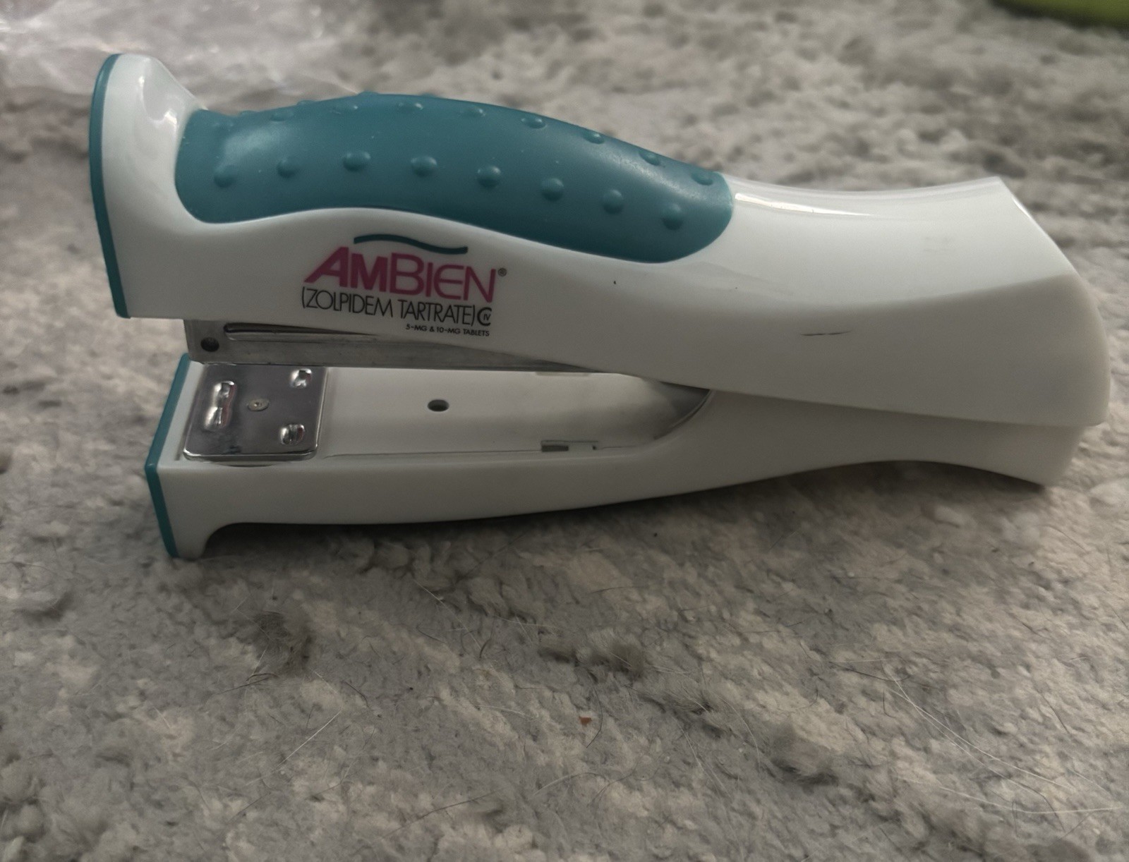 Ambien White & Teal STAPLER Drug Rep Pharmaceutical Promo Advertising