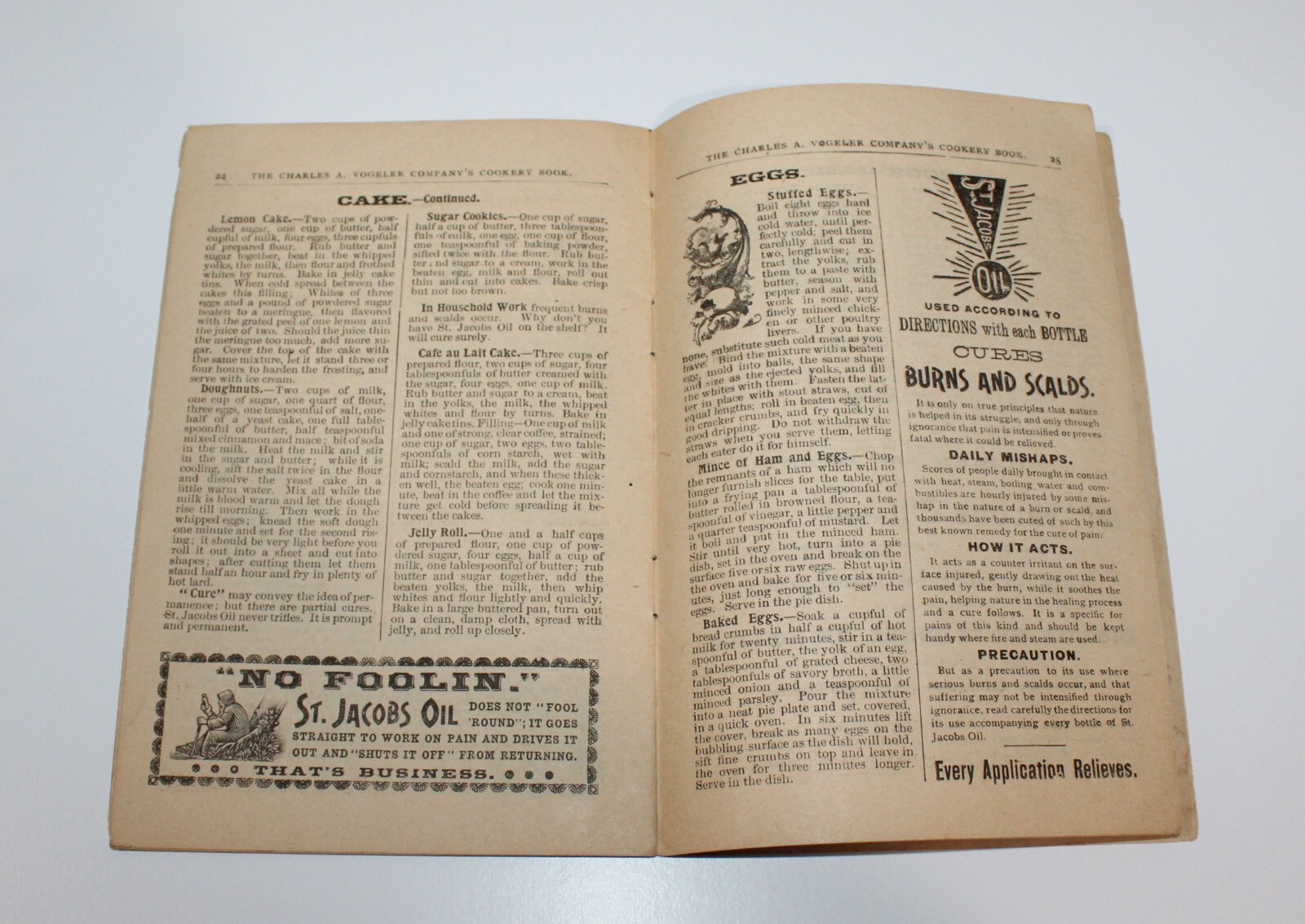 Vintage 1897 Medical Cure Pharmacy Chas. A. Vogeler Co. St. Jacobs Oil Cookbook
