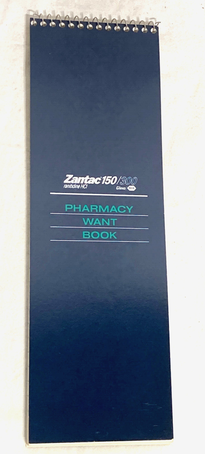 Vntg Glaxo Pharmacy Want Book: Ceftin, Zantac ruled Spiral notebook, 11″ L 2pc