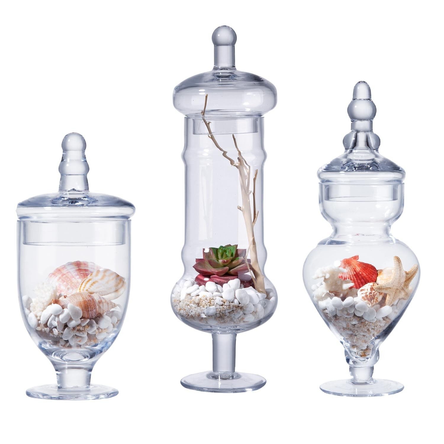3-Pack Glass Apothecary Jars with Lids – Decorative Candy Storage Containe