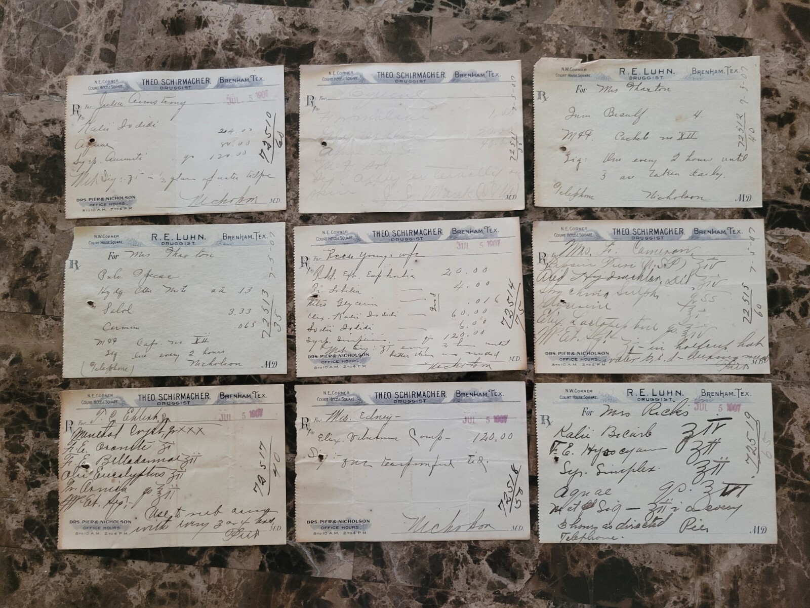 File box & 98 antique prescriptions (1907) – Opium, Ergot, Codeine & Anodyne