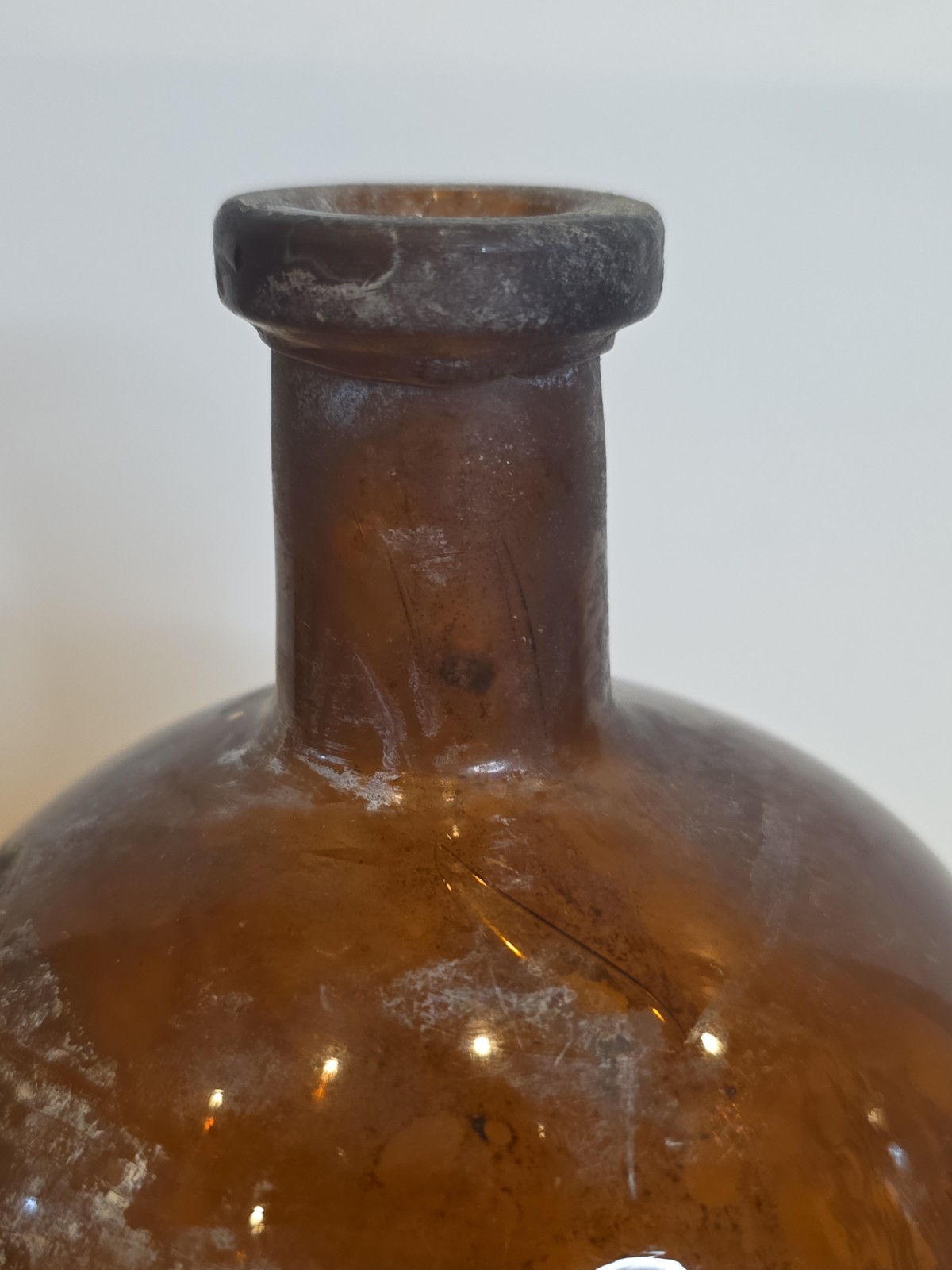 VINTAGE HANDMADE Large Apothecary Glass Bottle Amber Brown 12″