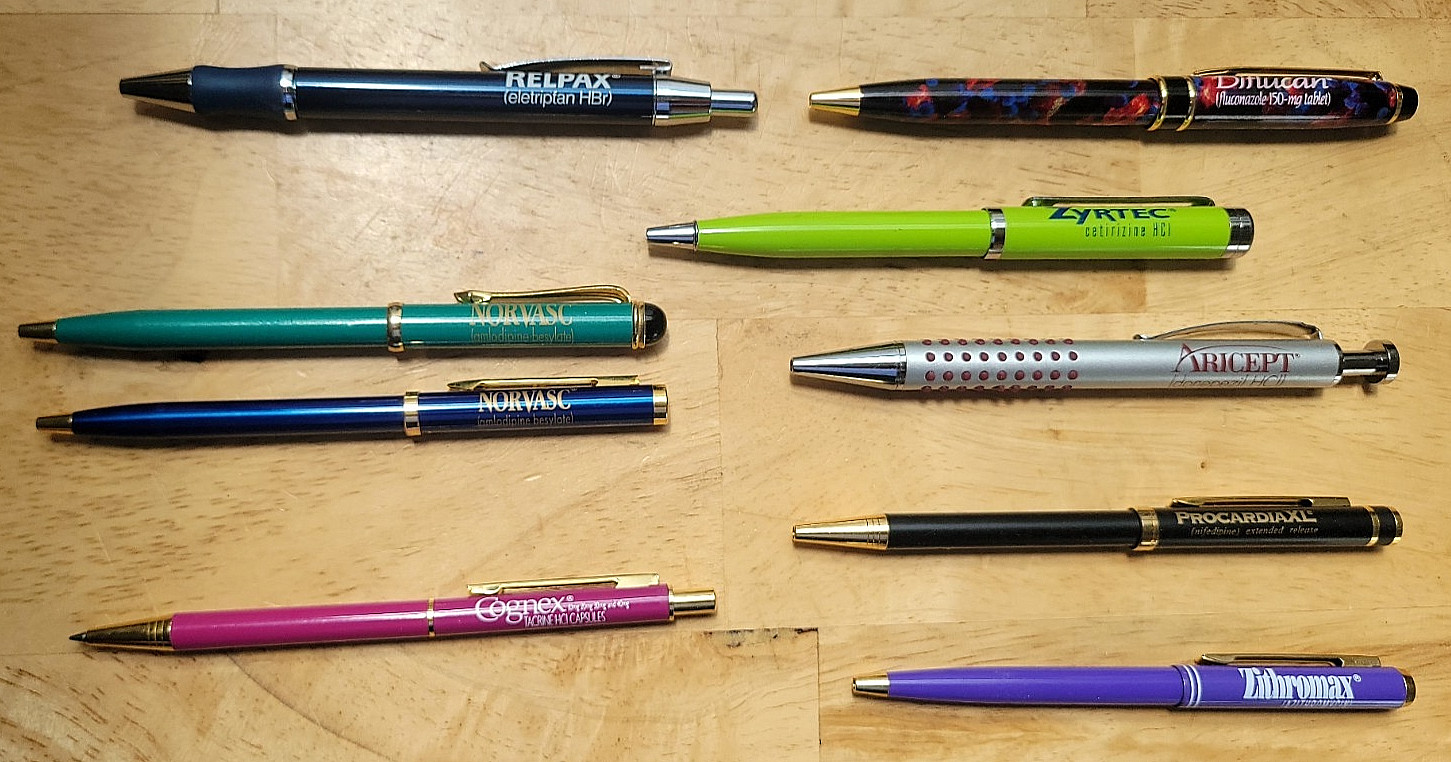 Lot of (9) DRUG REP PEN Pharmacy Advertising – lot #1 Norvasc, Diflucan, Relpax+