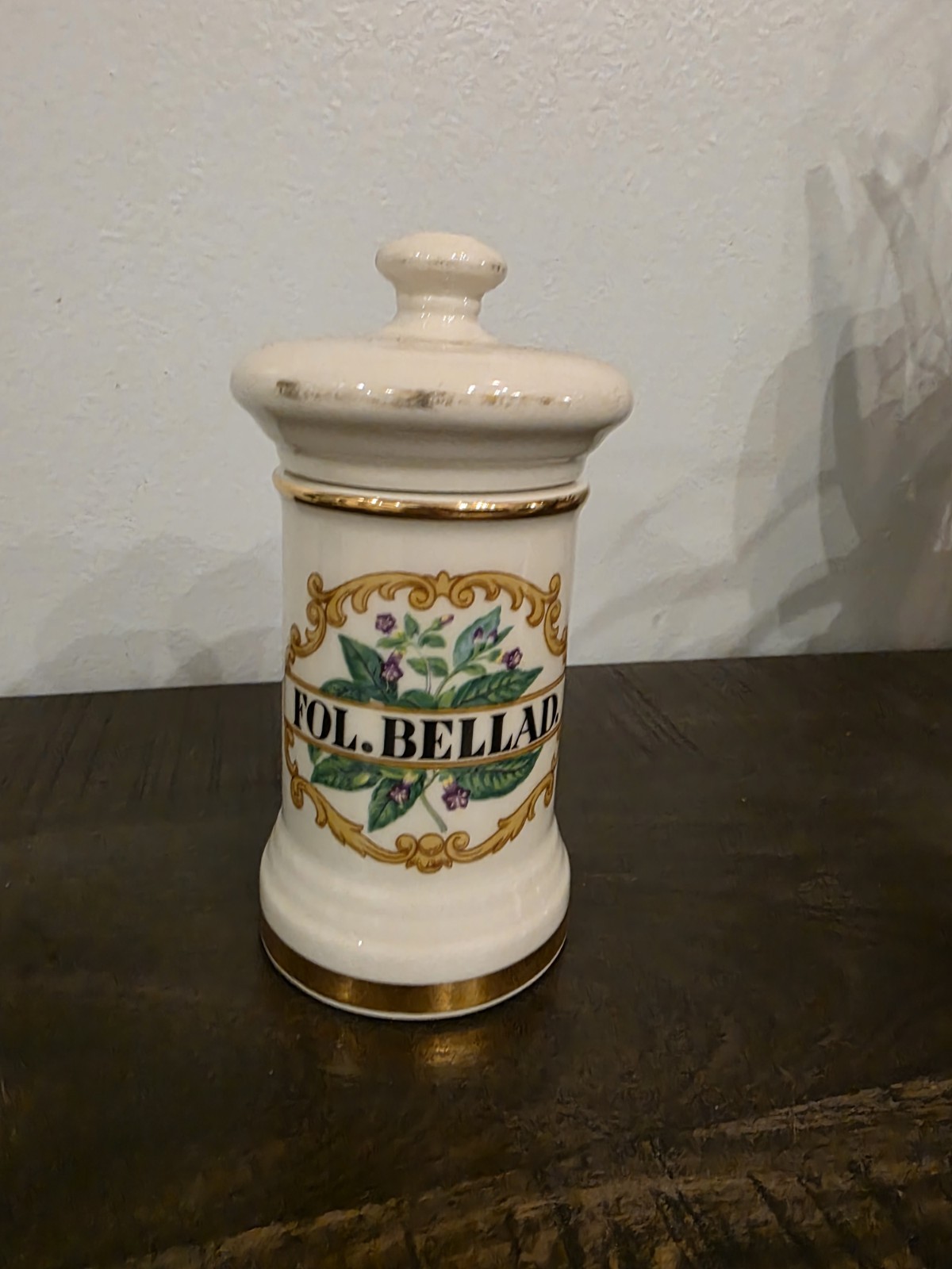 Fol. Bellad. Ceramic Apothecary Jar With Lid – Ceramic Pharmaceutical VTG 7.5 “