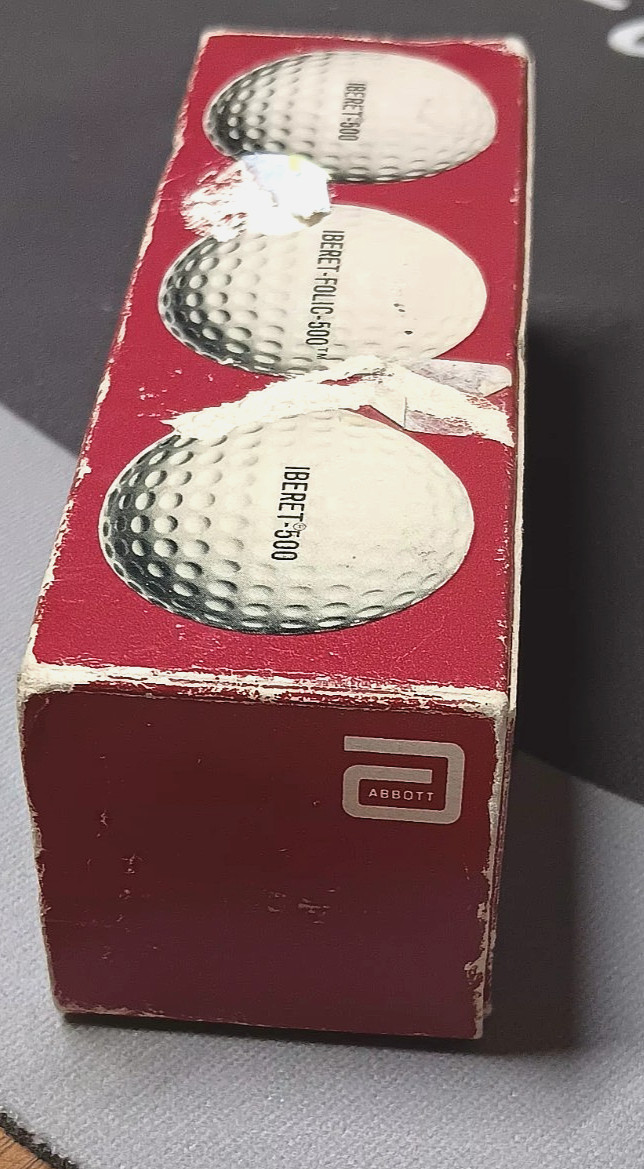 Vintage Box 3 ABBOTT labs IBERET-FOLIC 500 logo Faultless promo GOLF BALLS