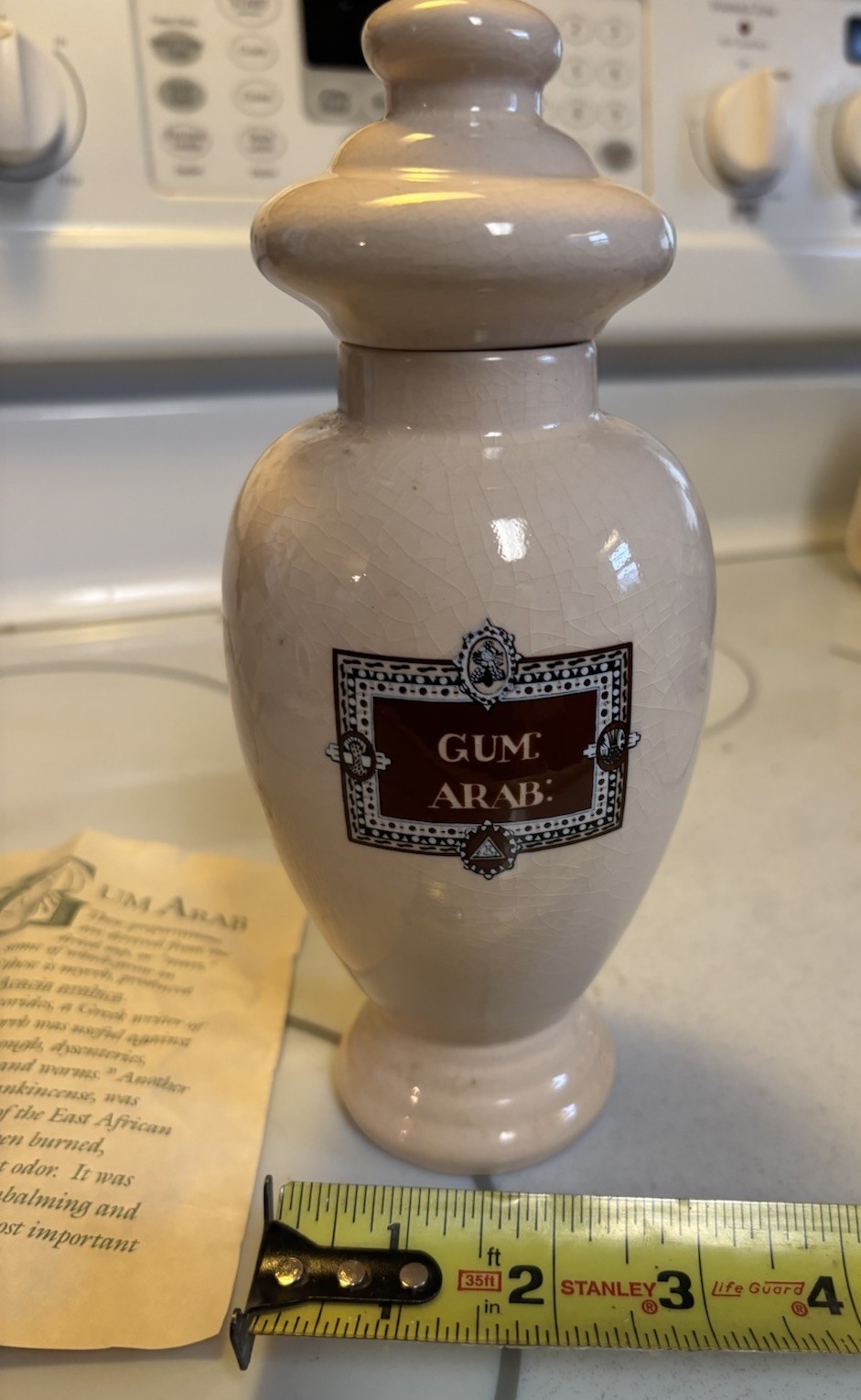 ELI LILLY CERAMIC GUM ARAB APOTHECARY JAR – 8.5” With Lid, Includes Paper