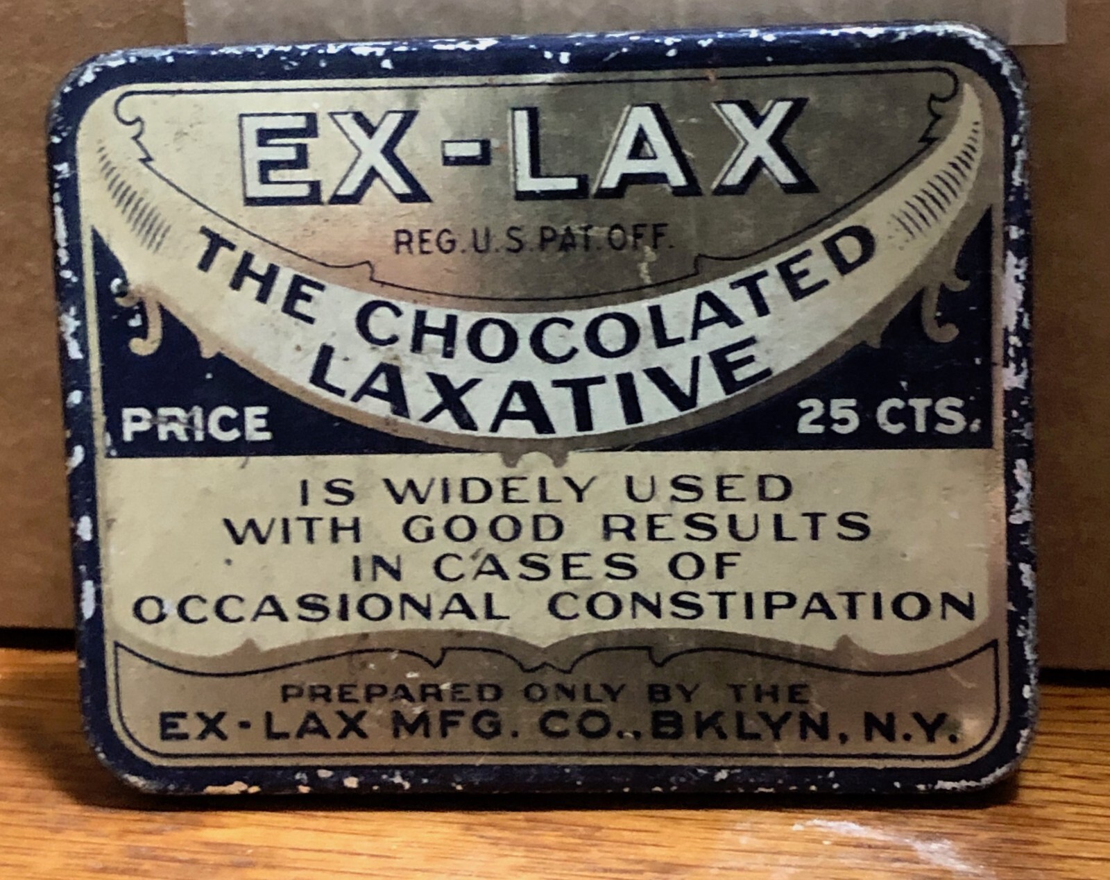 Antique Ex-Lax Tin 1930 Original Chocolate Laxative Pharmacy Medicine RX Medical