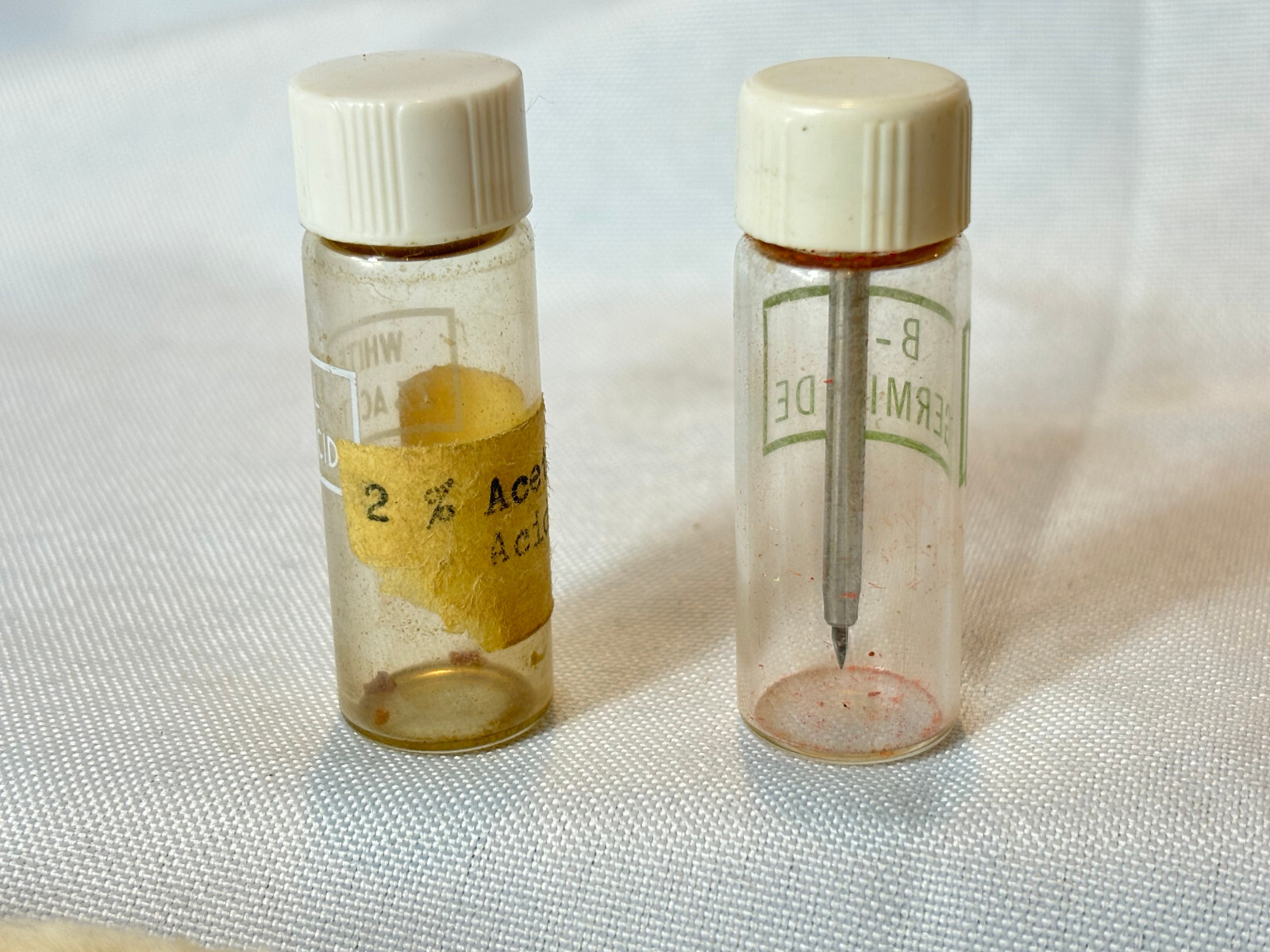 Art Deco BARD PARKER Blood Test Kit Dropper Cover Glass Empty Bottles & Cotton