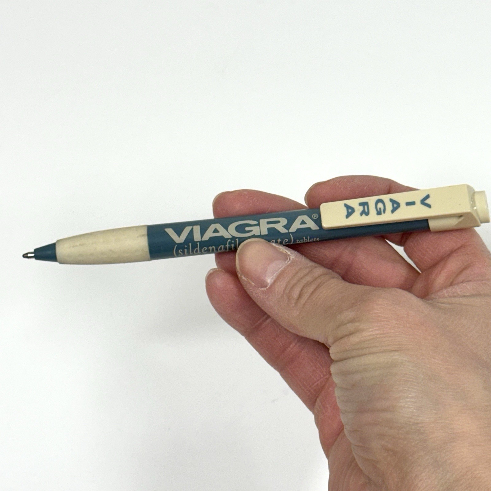 Vtg VIAGRA Drug Rep Click Pen Plastic Blue & Cream Pharmaceutical Pfizer Promo