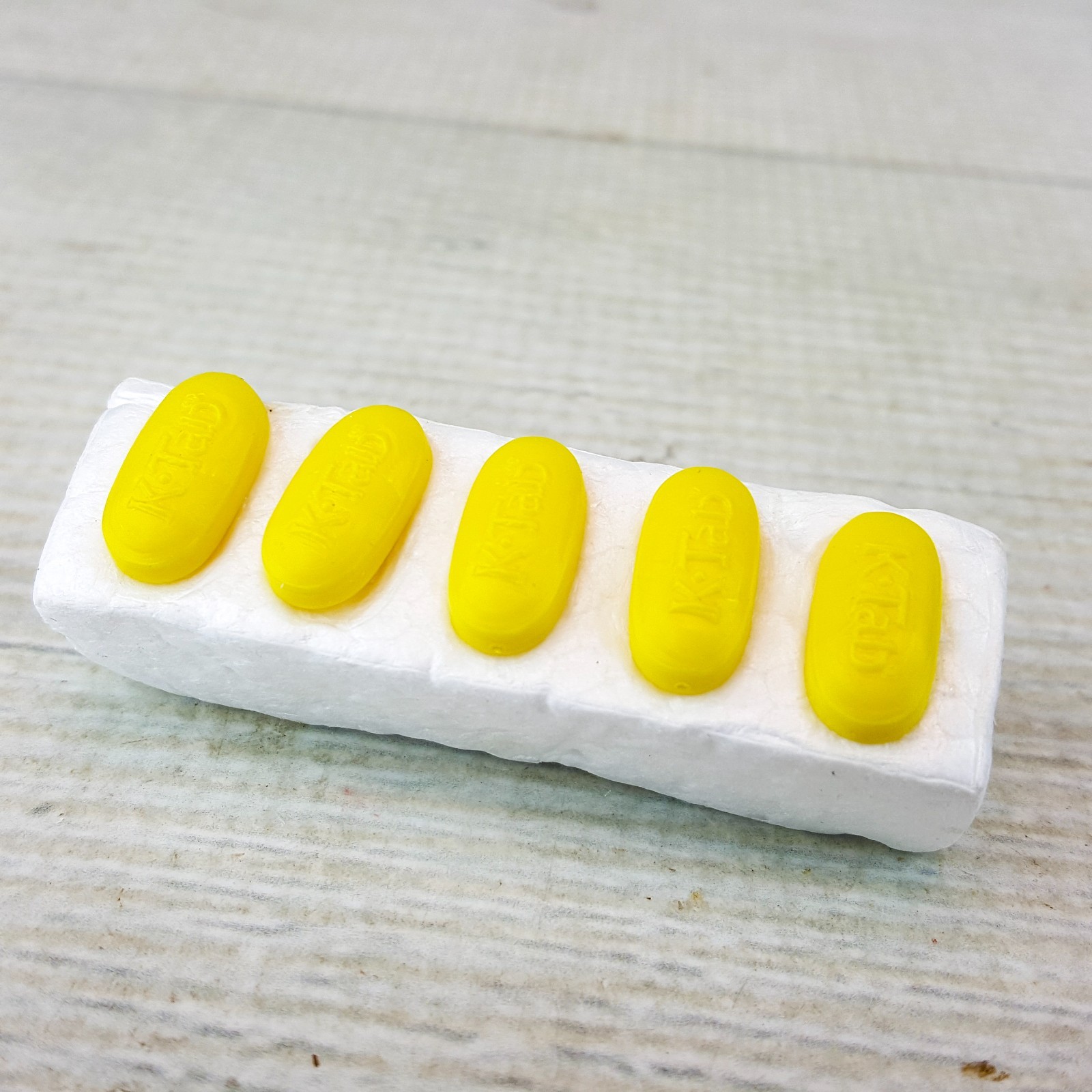 Vintage K-Tab Thumbtacks 5pc Push Pins Yellow Pill Shape Pharmacy Pharm Rep