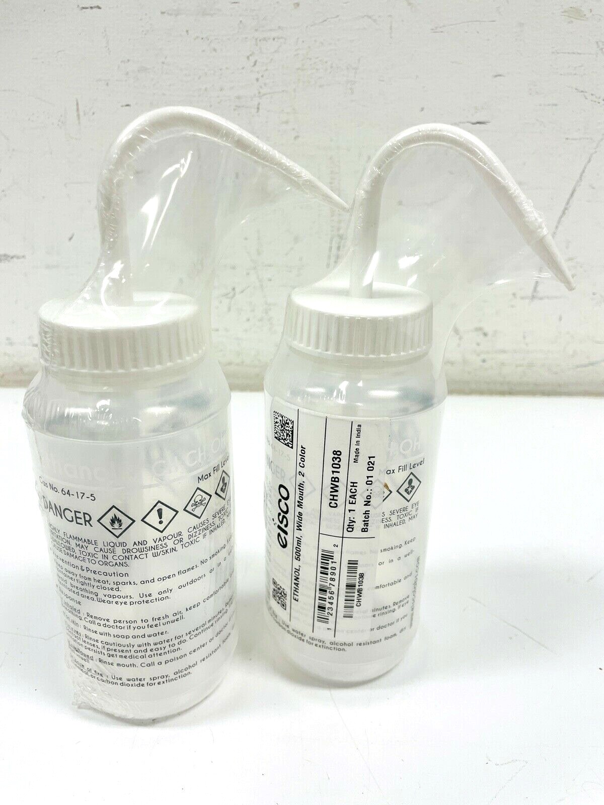 LOT OF 4 Eisco Wash Bottles Distilled Water, Methanol, Ethanol (2) WIDE MOUTH